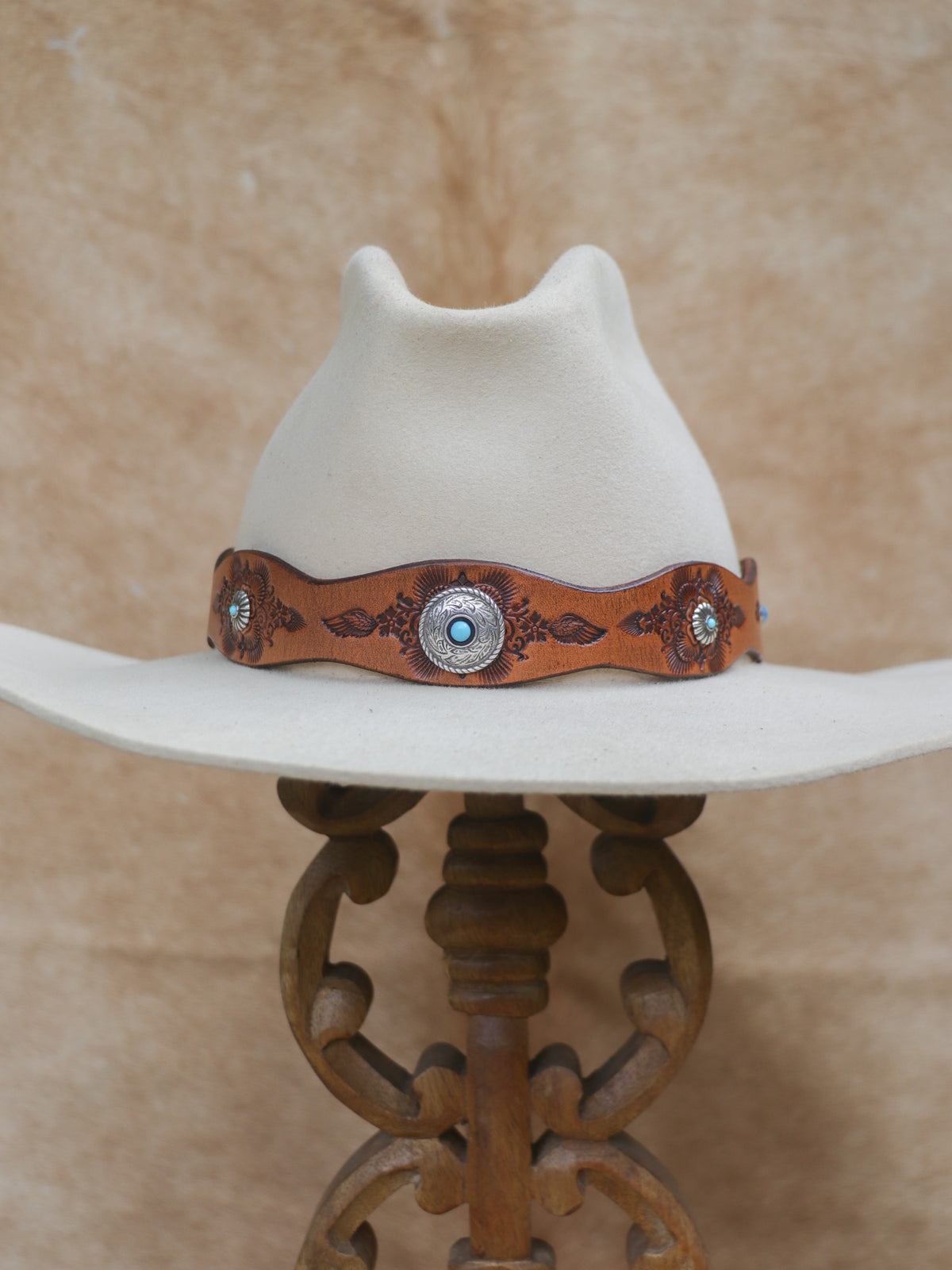 Desert Bloom Hat Band with Turquoise Conchos