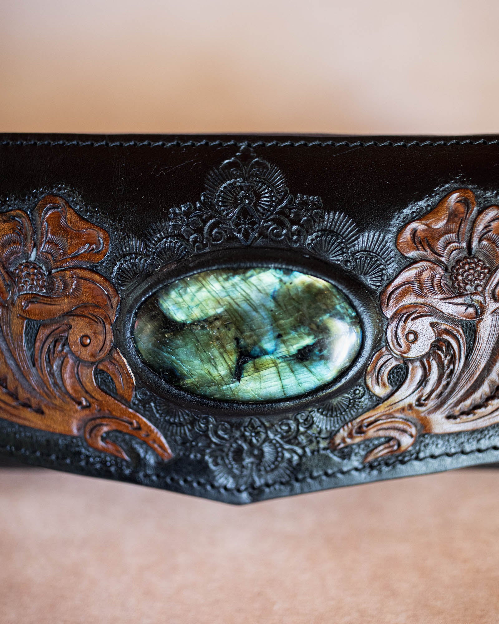 Black Bay Western Floral Wallet with Labradorite