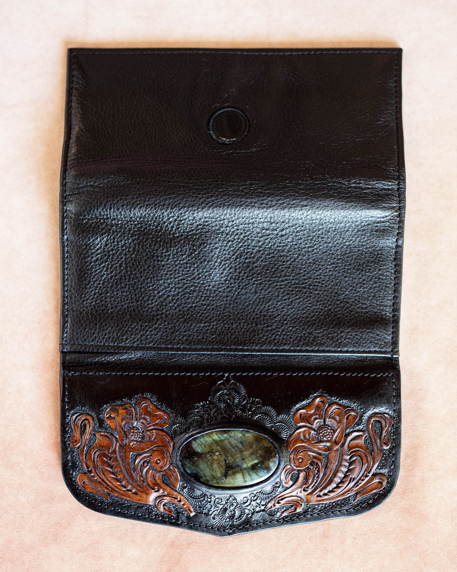 Black Bay Western Floral Wallet with Labradorite