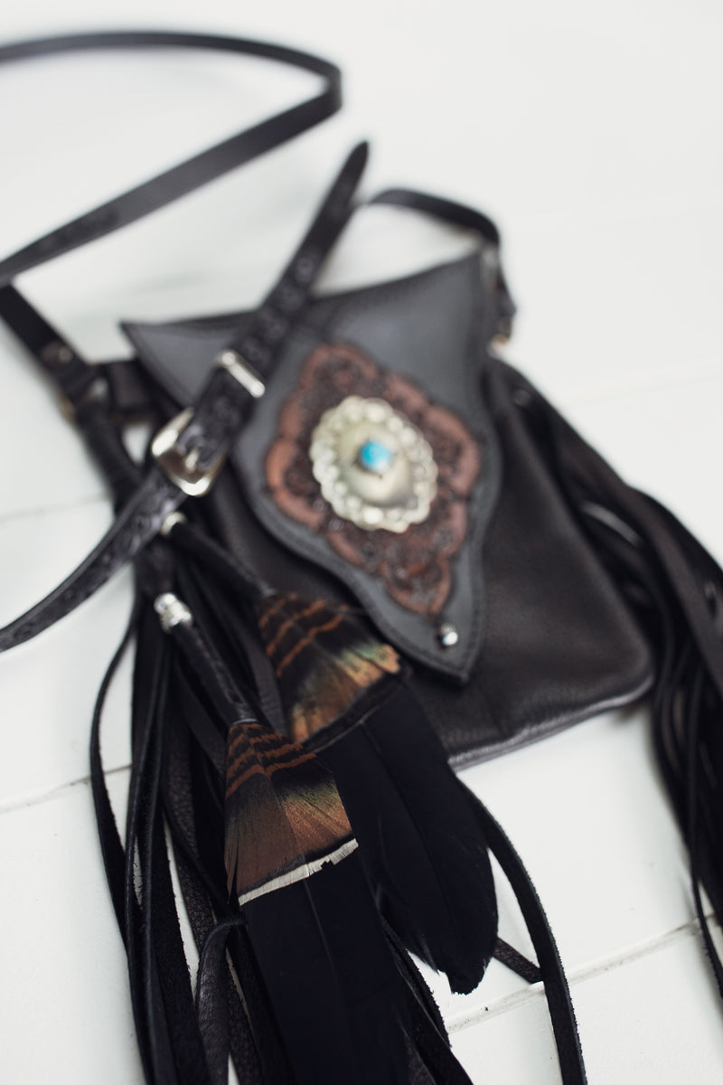 Black Bay Gypsy Wanderer Phone Pouch with Navajo Concho