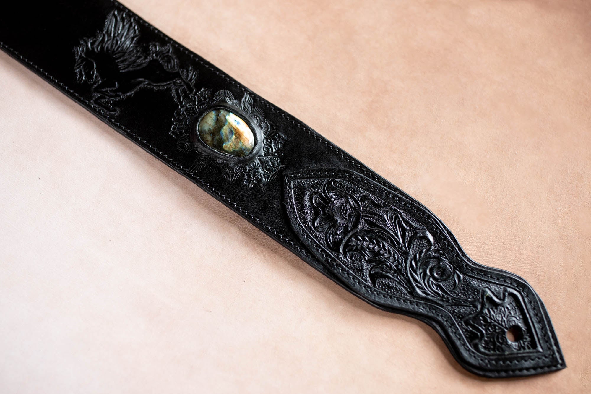 Black Magic Guitar Strap with Labradorite