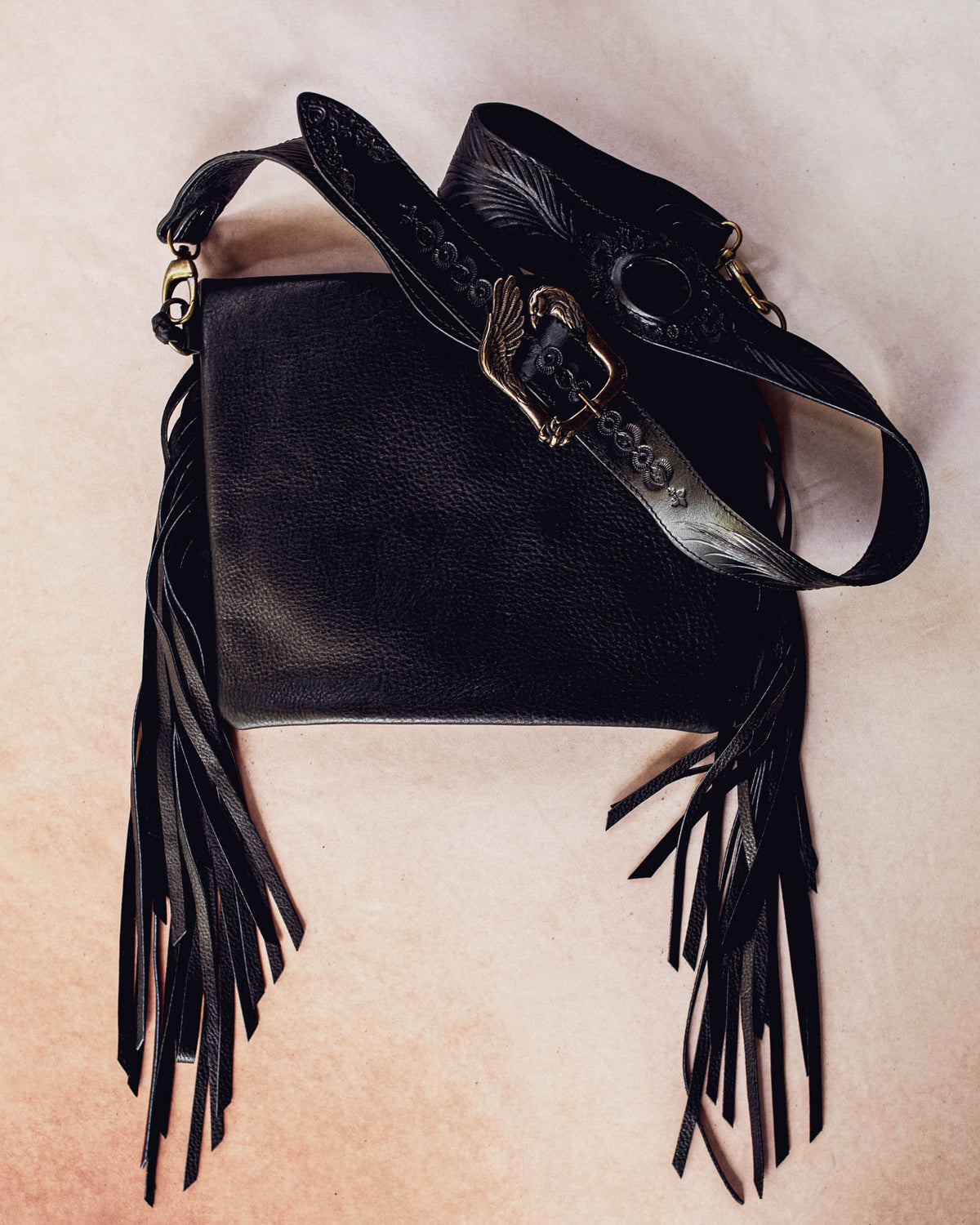 Black Magic Nomad Bag with Stag Horn & Smoky Quartz Wand