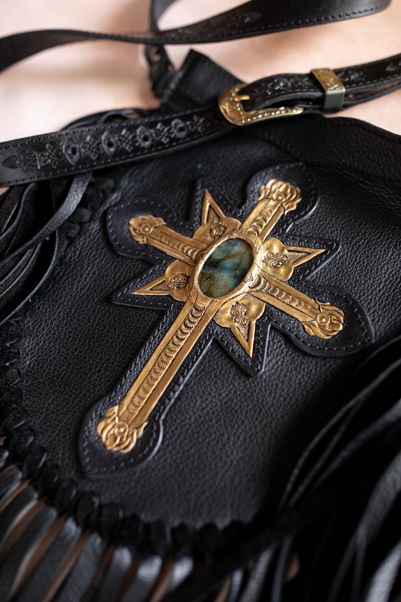 Black & Gold Cross Prairie Phone Pouch