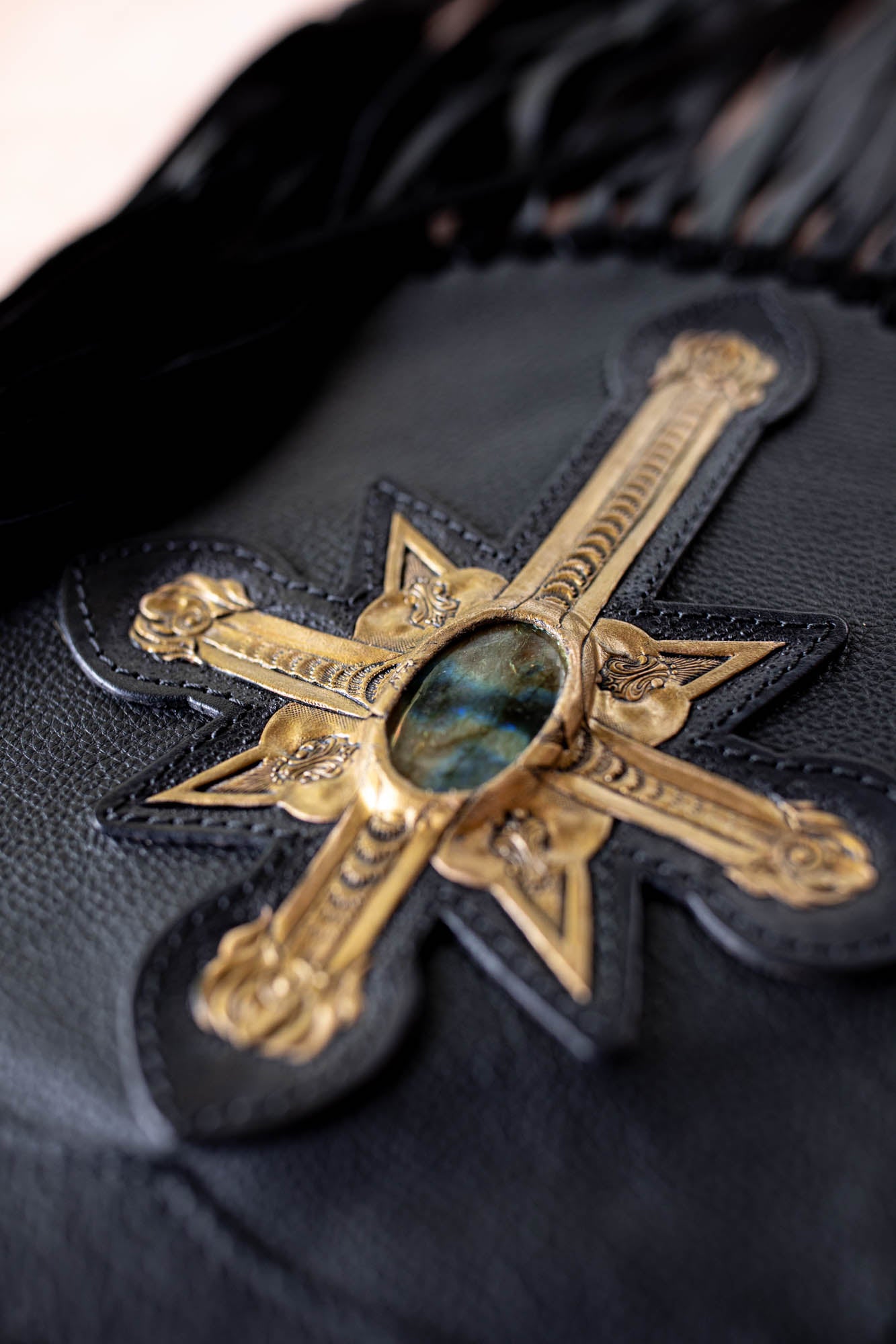 Black & Gold Cross Prairie Phone Pouch