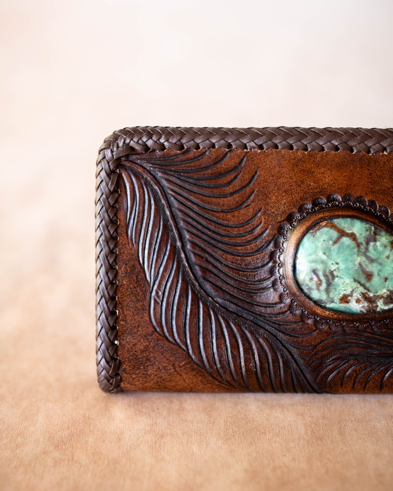 Large Eagle Feather Zip Wallet with Dragon Stone