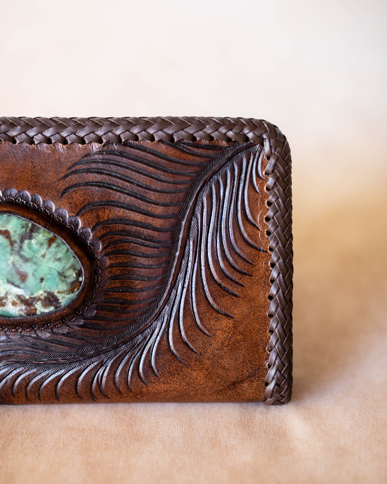 Large Eagle Feather Zip Wallet with Dragon Stone