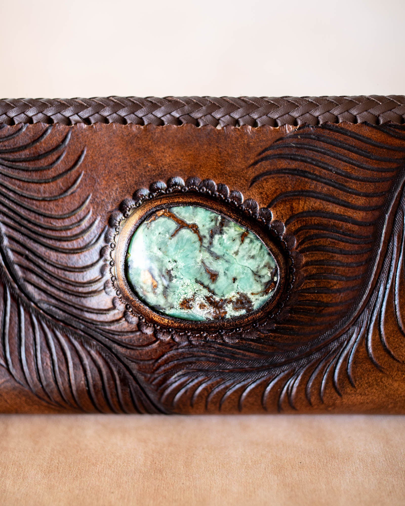 Large Eagle Feather Zip Wallet with Dragon Stone
