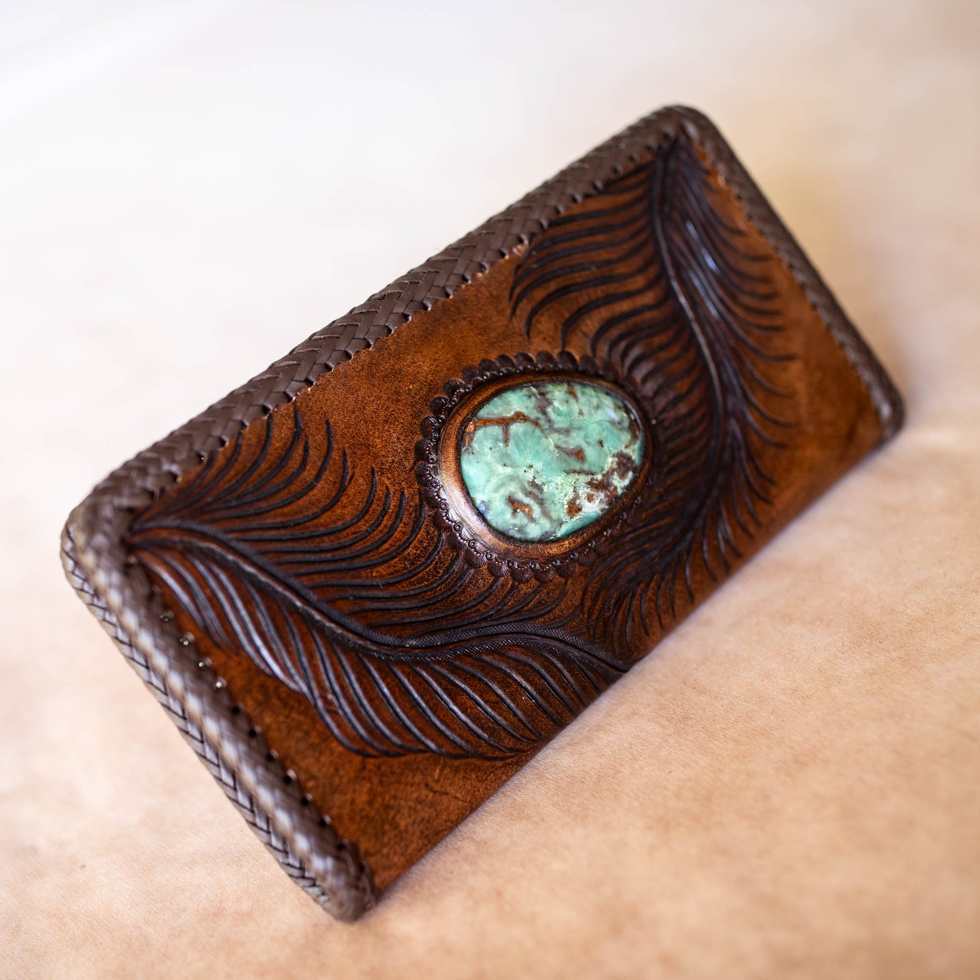 Large Eagle Feather Zip Wallet with Dragon Stone
