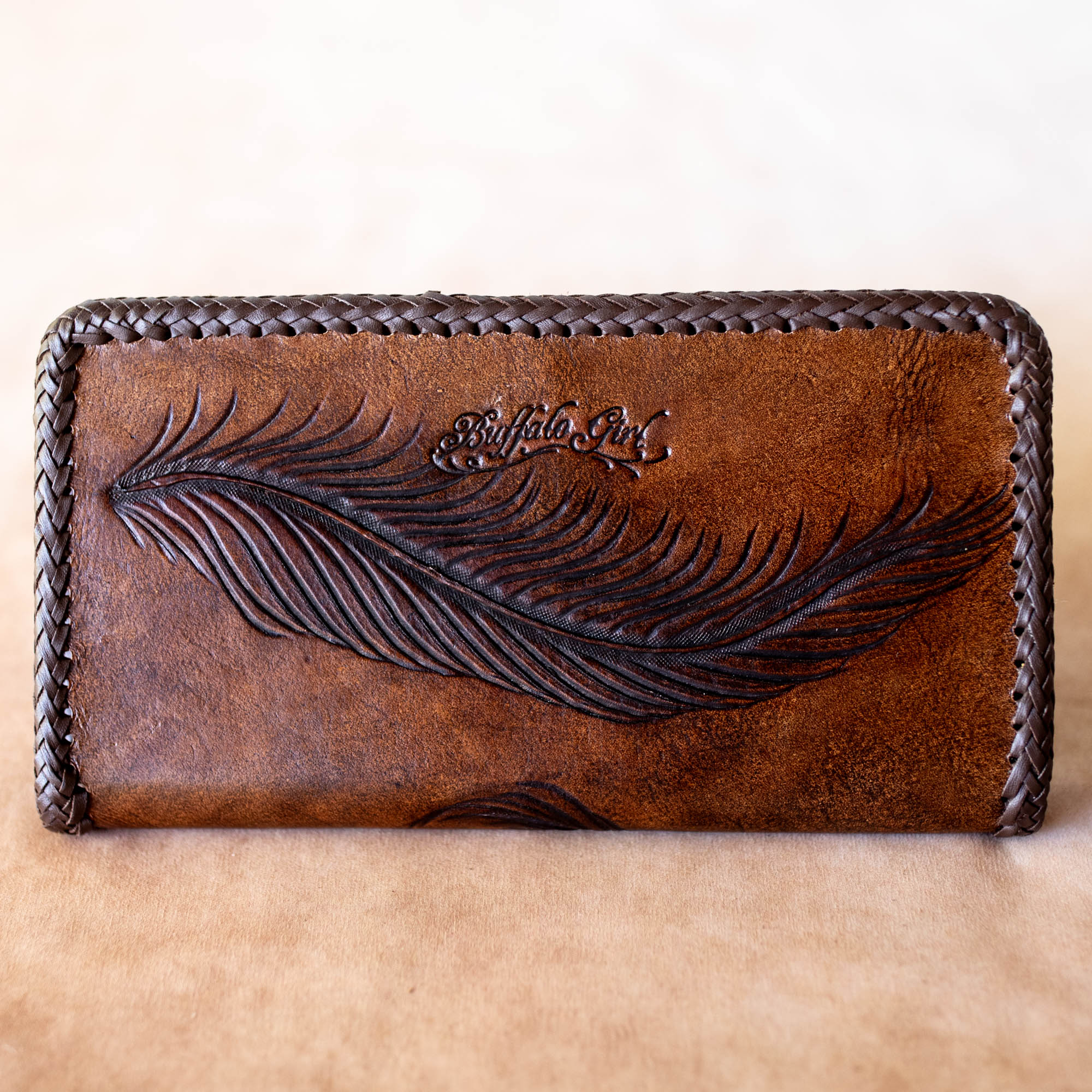 Large Eagle Feather Zip Wallet with Dragon Stone