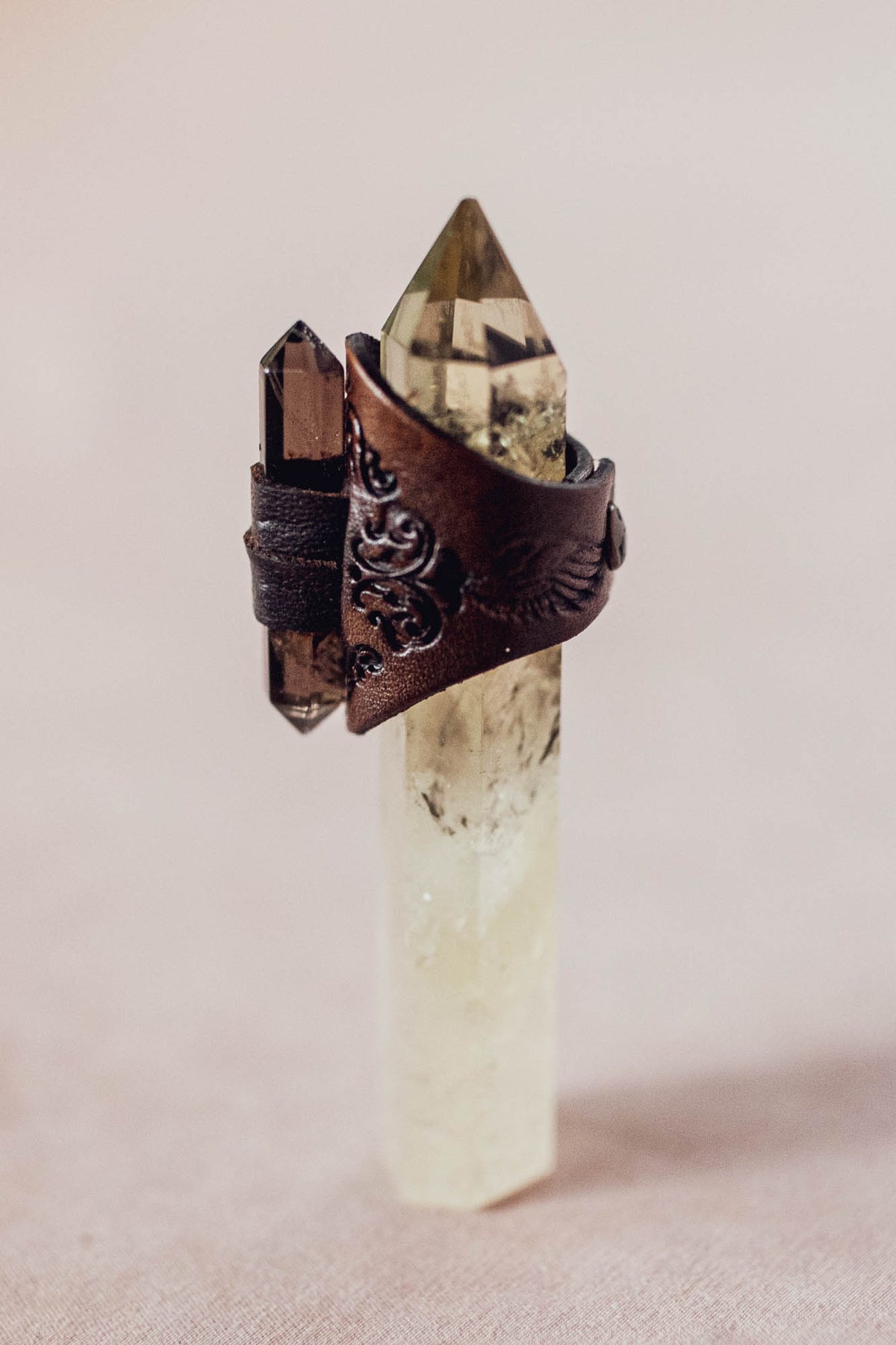 Druid Ring with Smoky Quartz Crystal