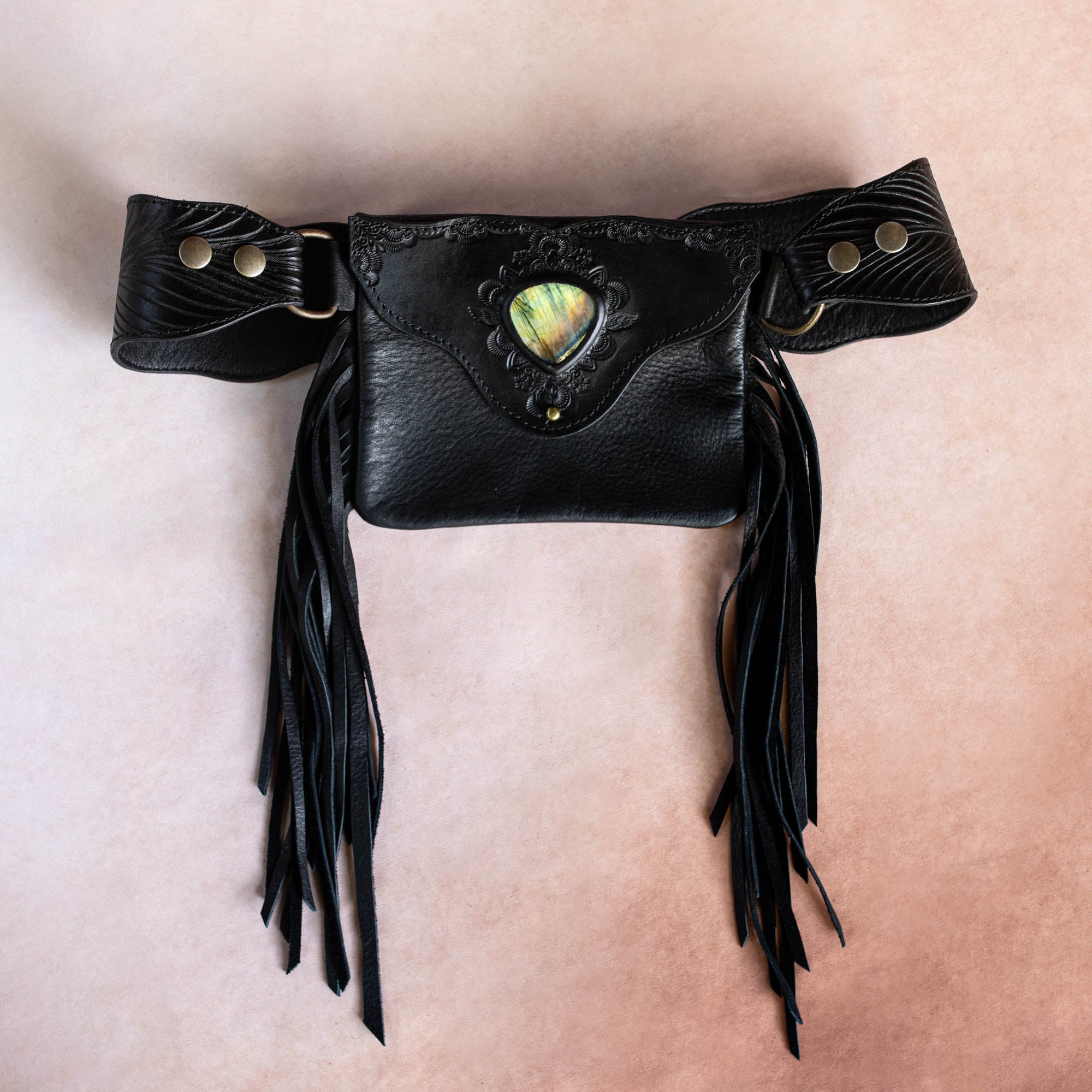 Gunslinger Feather Belt Pouch with Labradorite