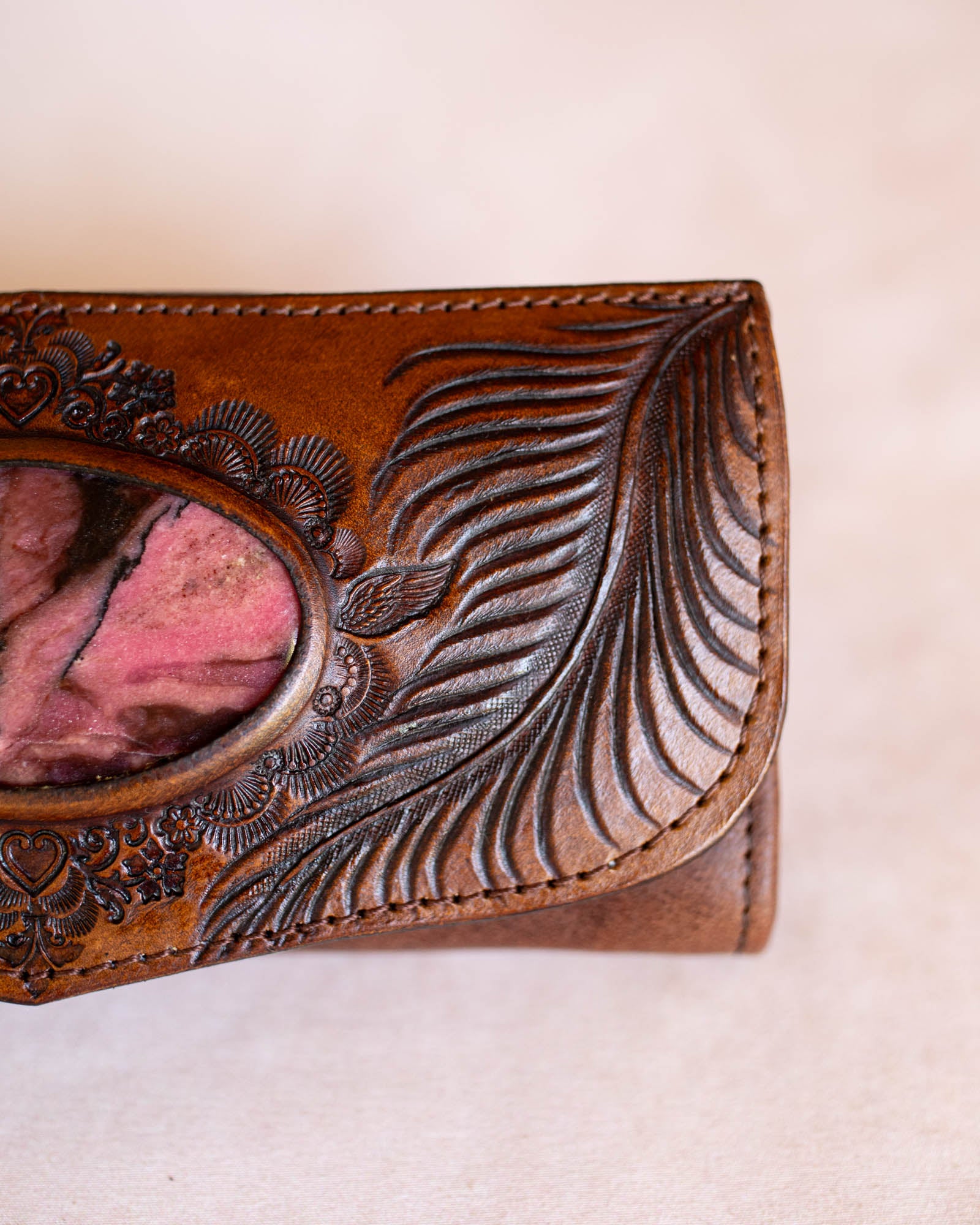 Eagle Feather Wallet with Pink Rhodonite