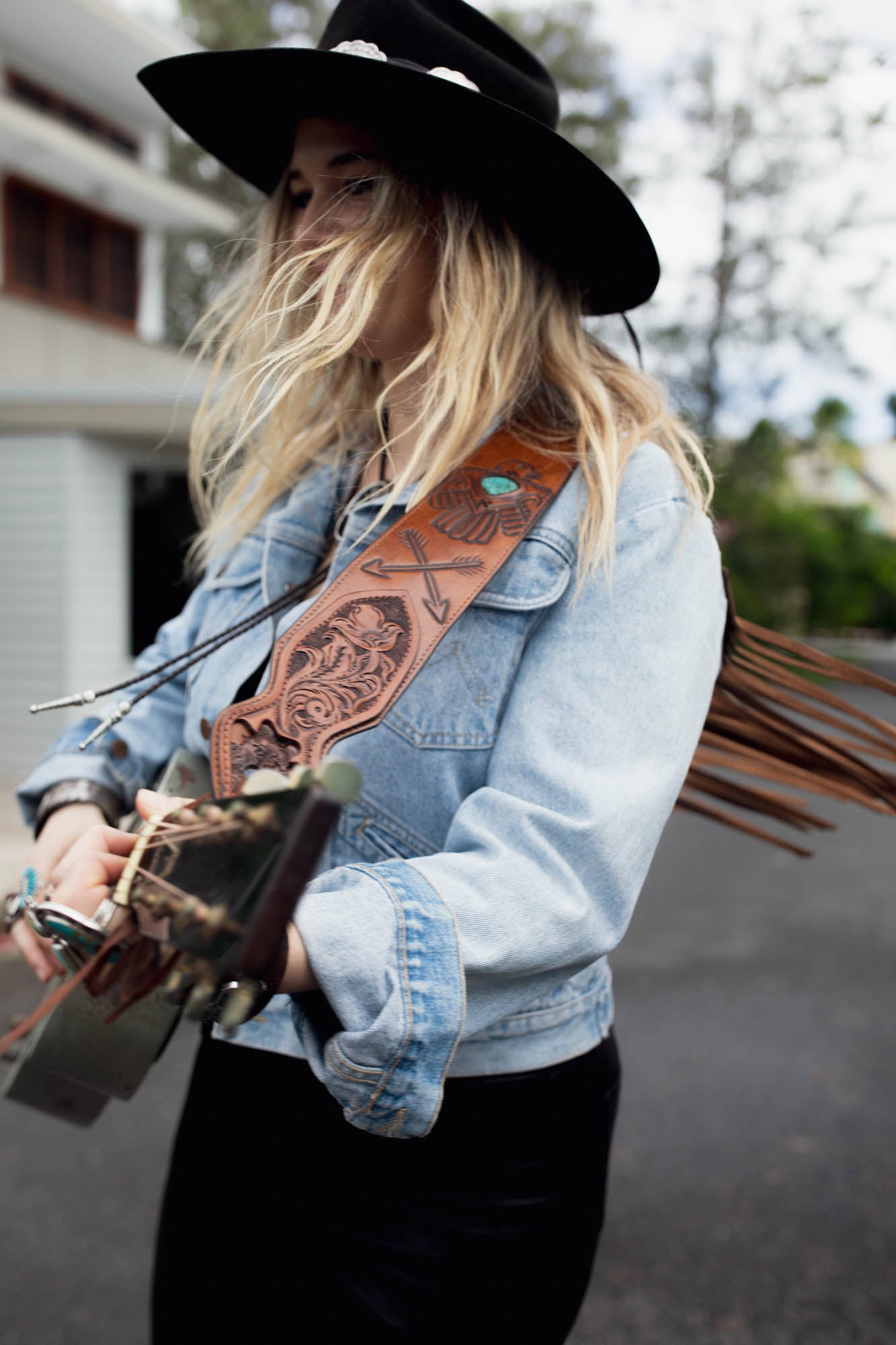 Thunderbird Guitar Strap with Turquoise
