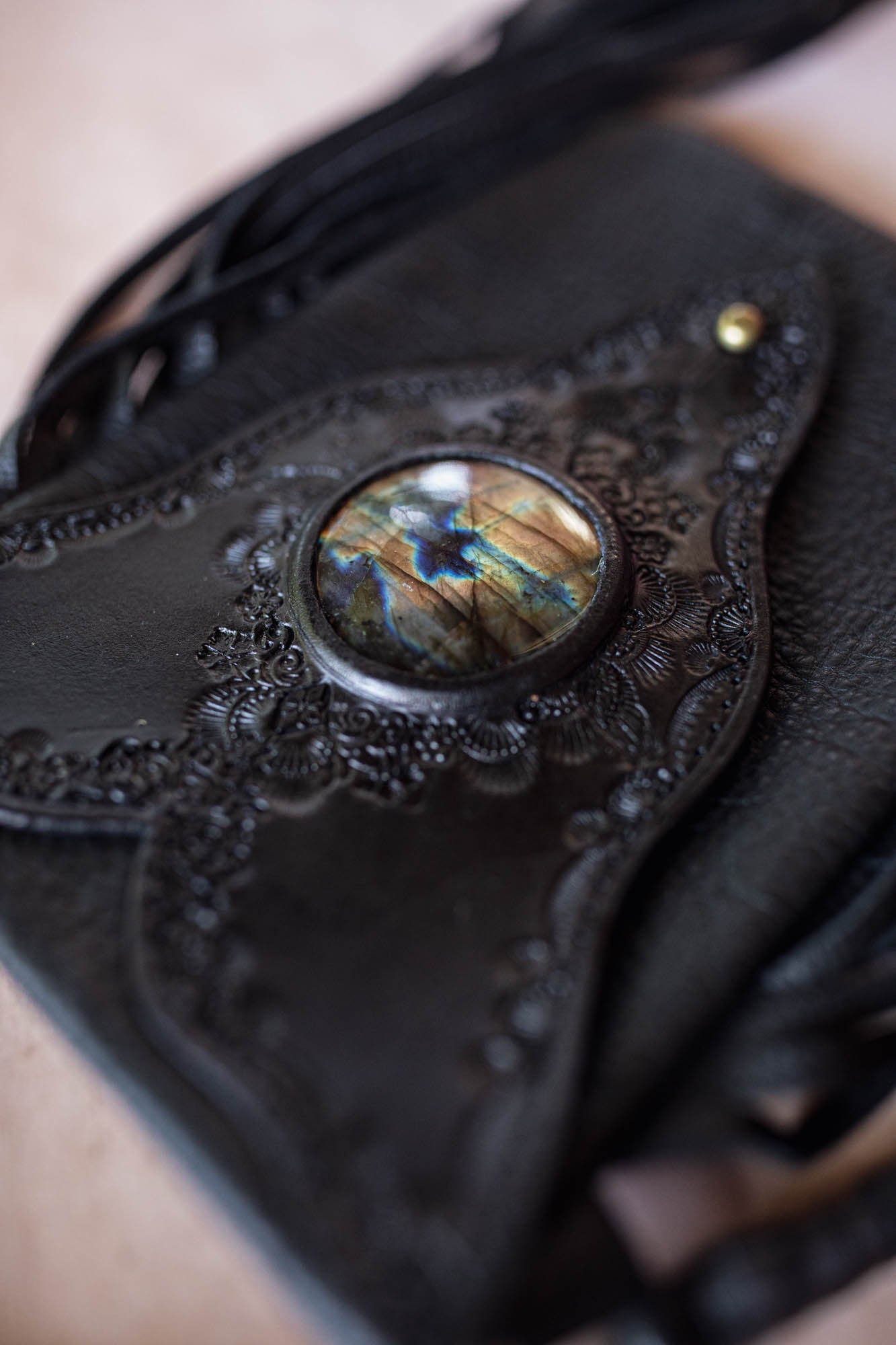 Black Magic Gypsy Wanderer Phone Pouch with Labradorite