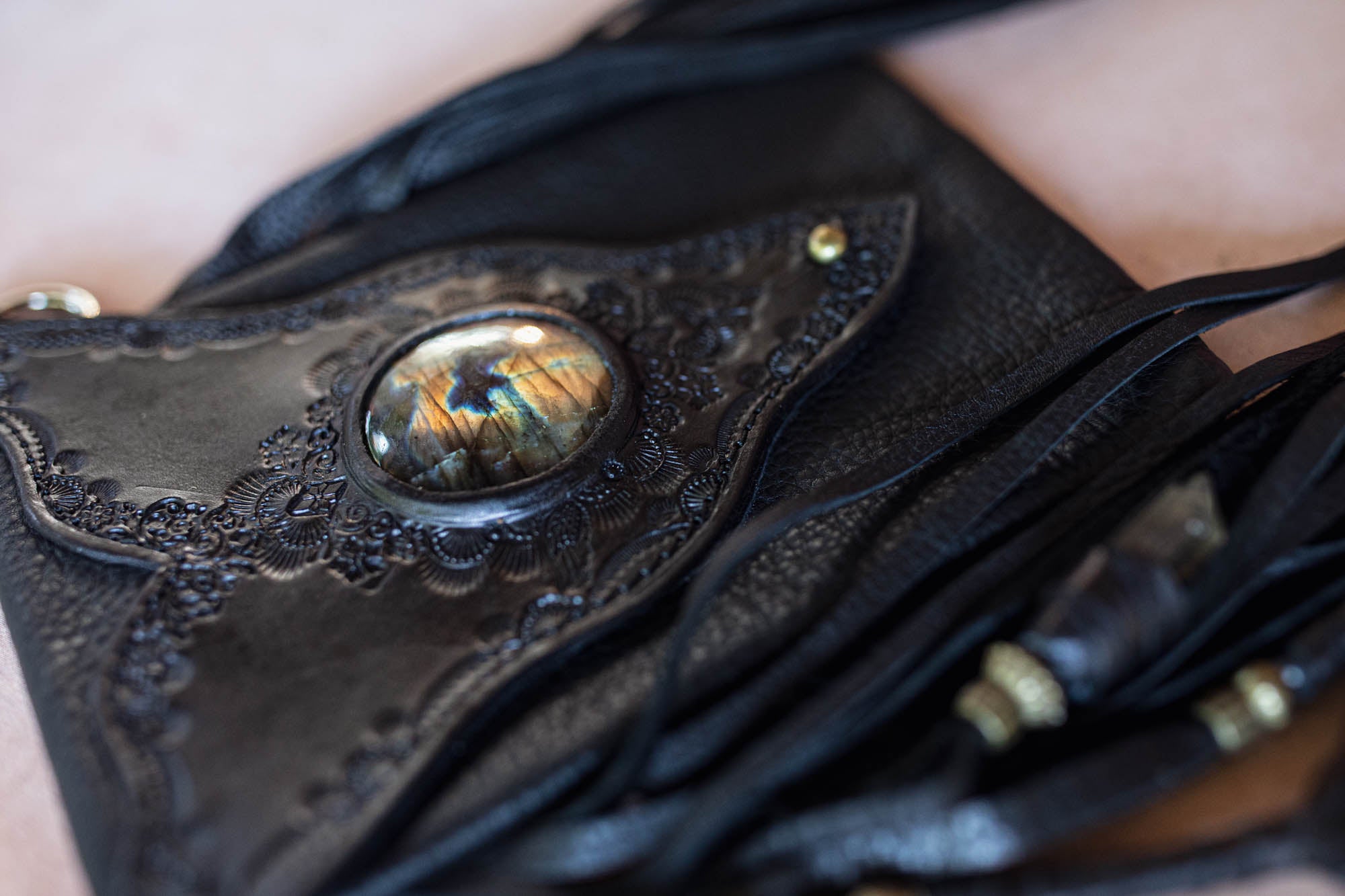 Black Magic Gypsy Wanderer Phone Pouch with Labradorite