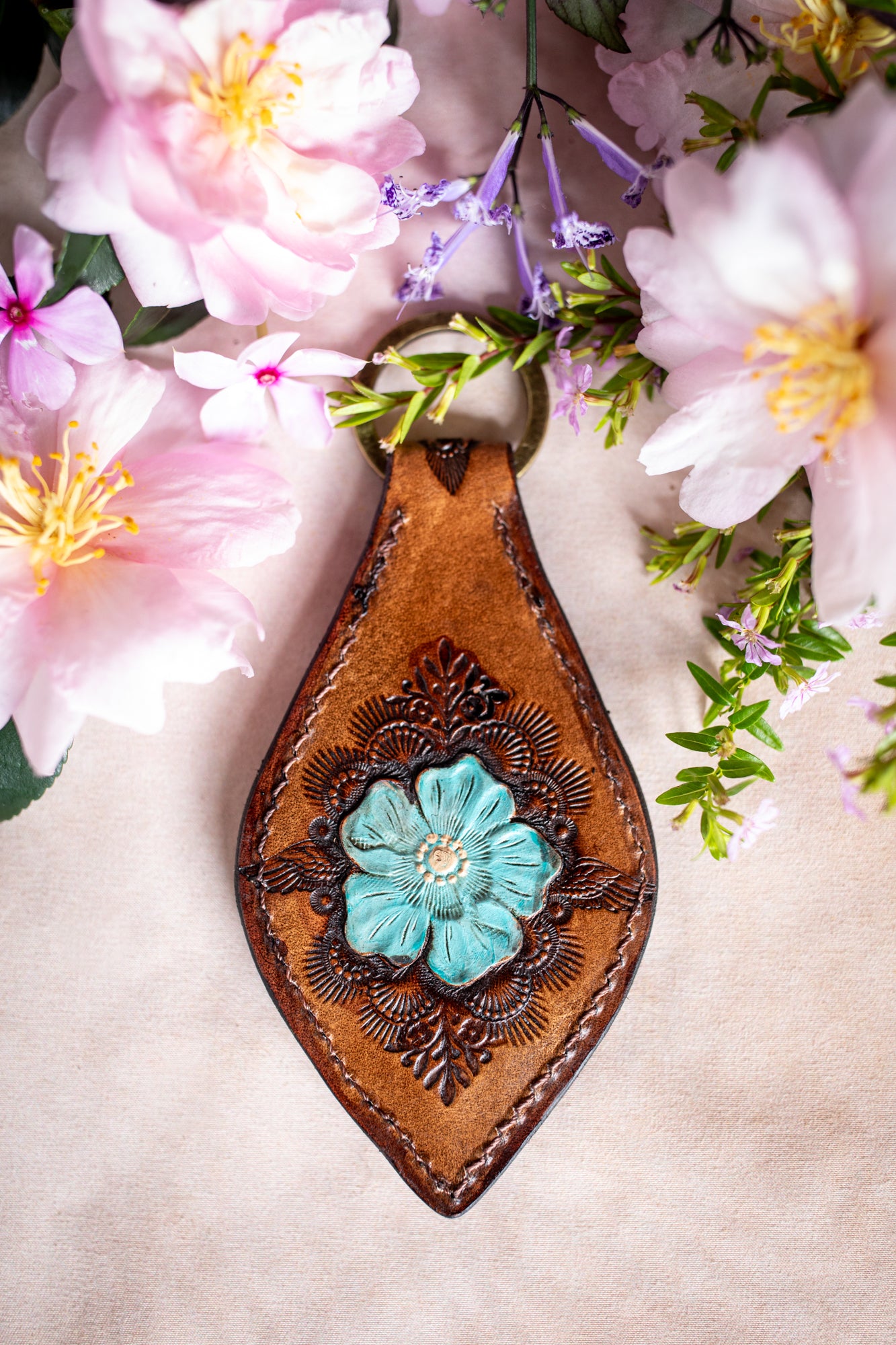 Mandala Key Ring with Larimar