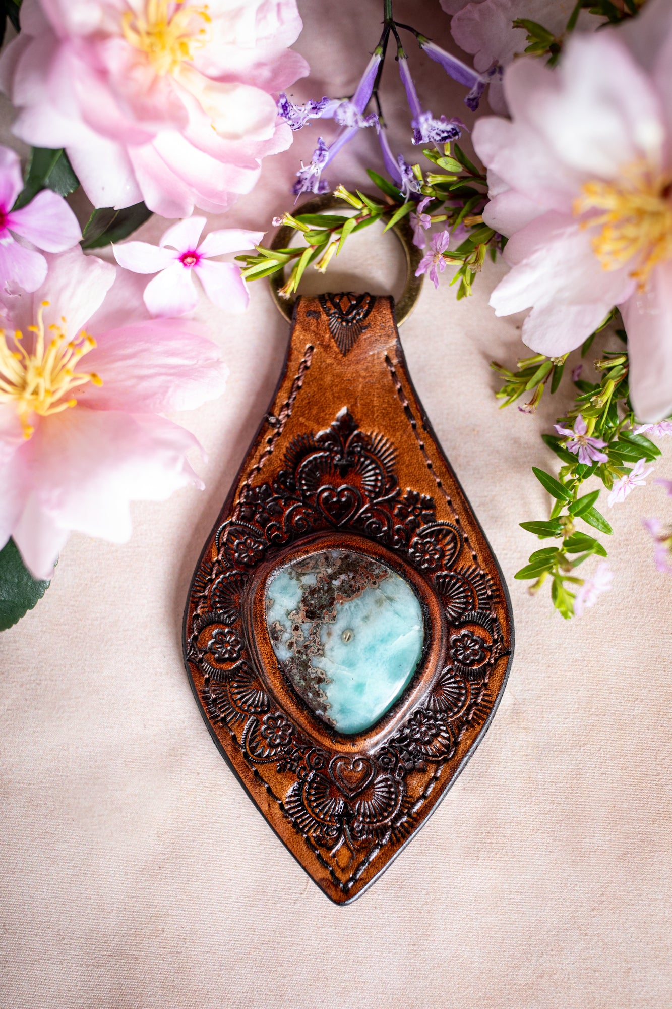 Mandala Key Ring with Larimar