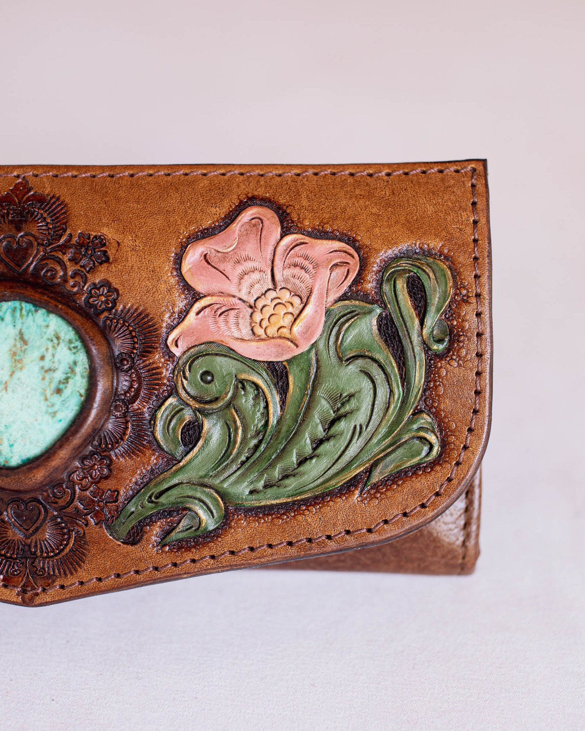 Western Floral Wallet with Mexican Turquoise