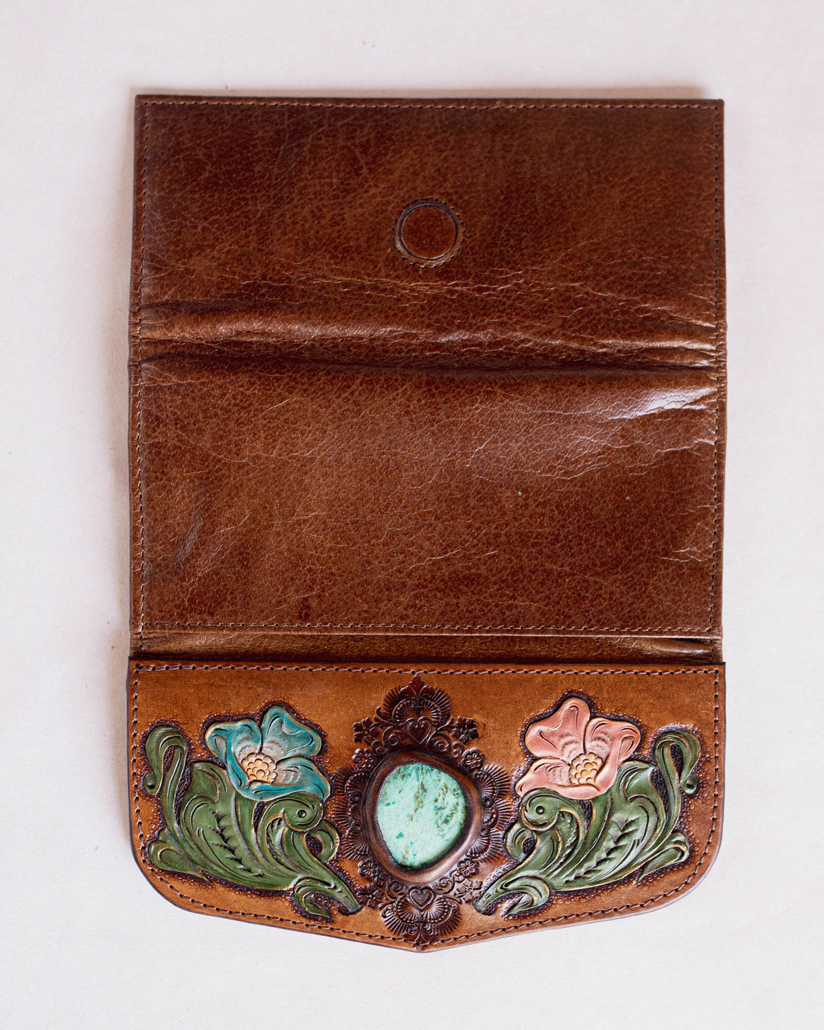 Western Floral Wallet with Mexican Turquoise