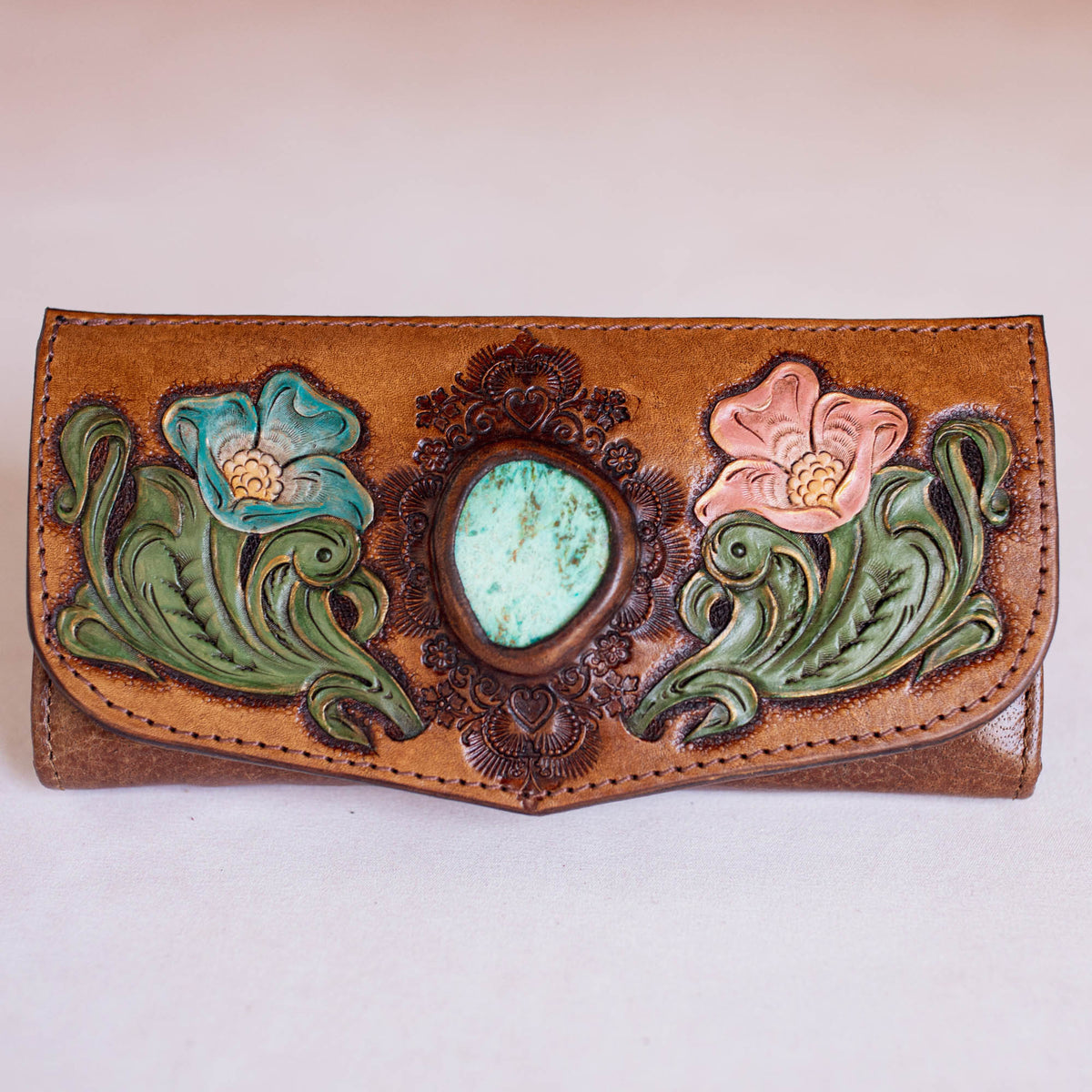 Western Floral Wallet with Mexican Turquoise