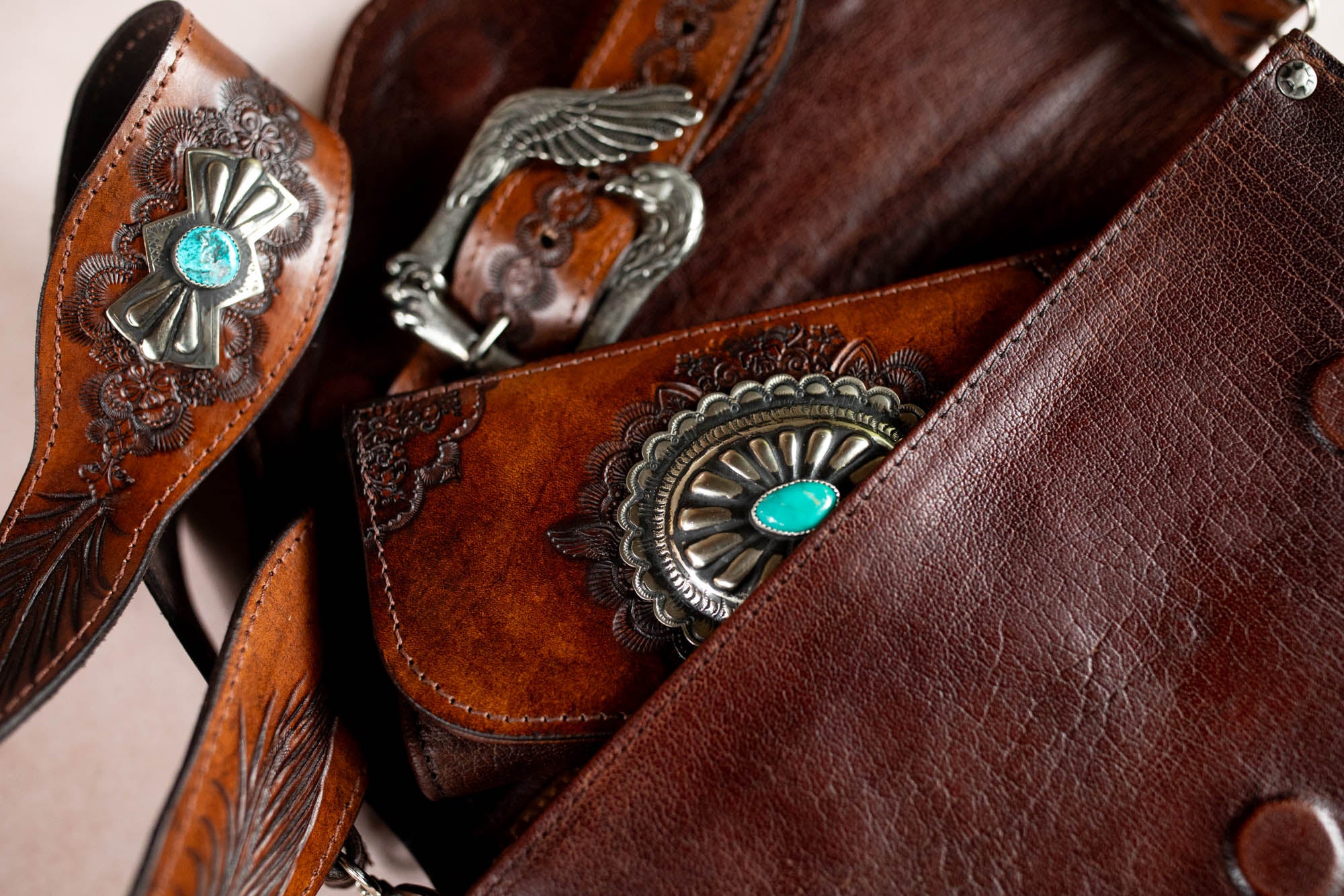 Eagle Feather Clutch with Navajo Concho