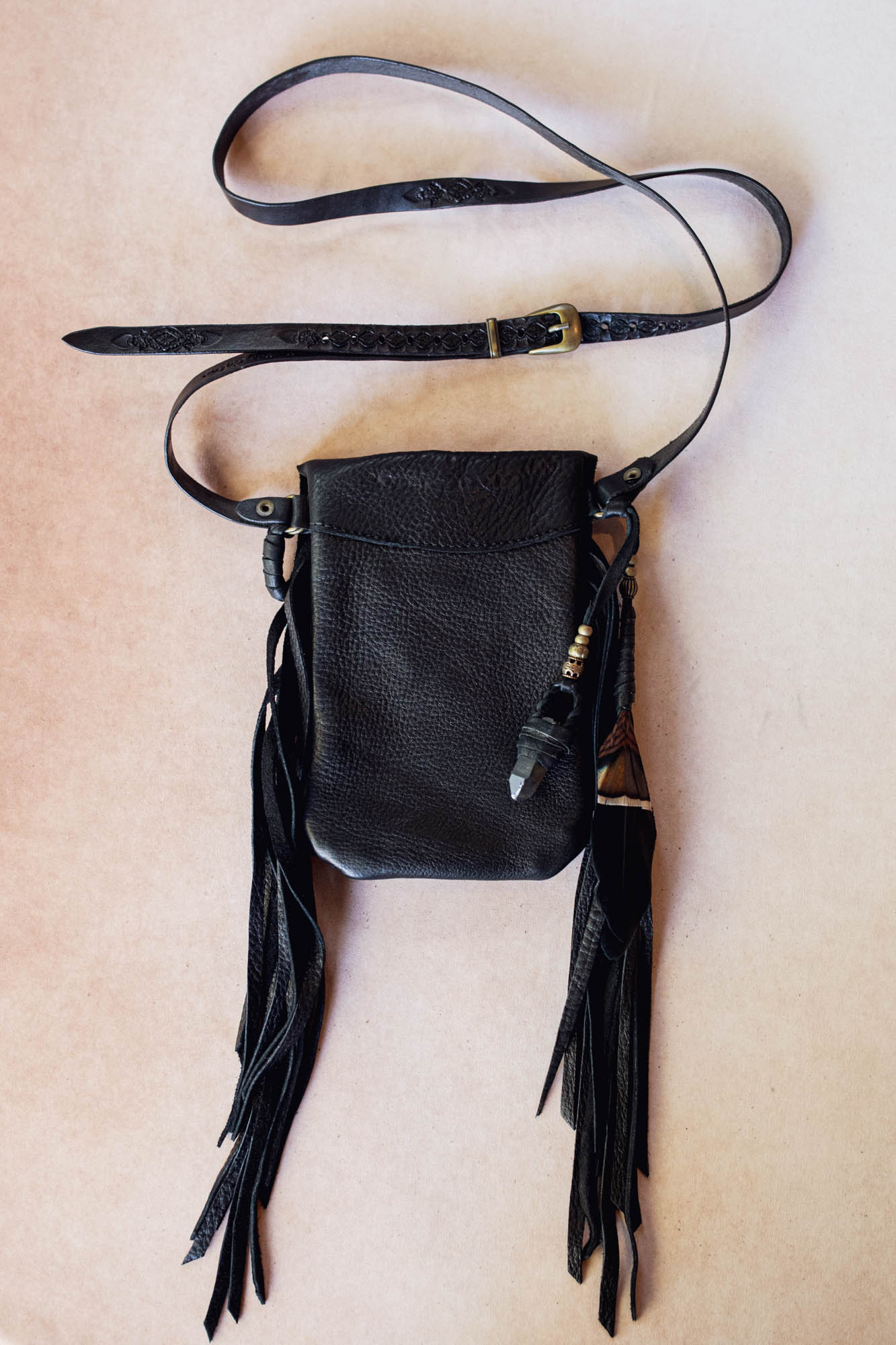 Nomad Phone Pouch with Stag Horn & Smoky Quartz Wand