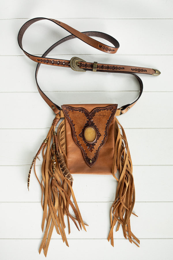 Gypsy Wanderer Phone Pouch with Orange Calcite