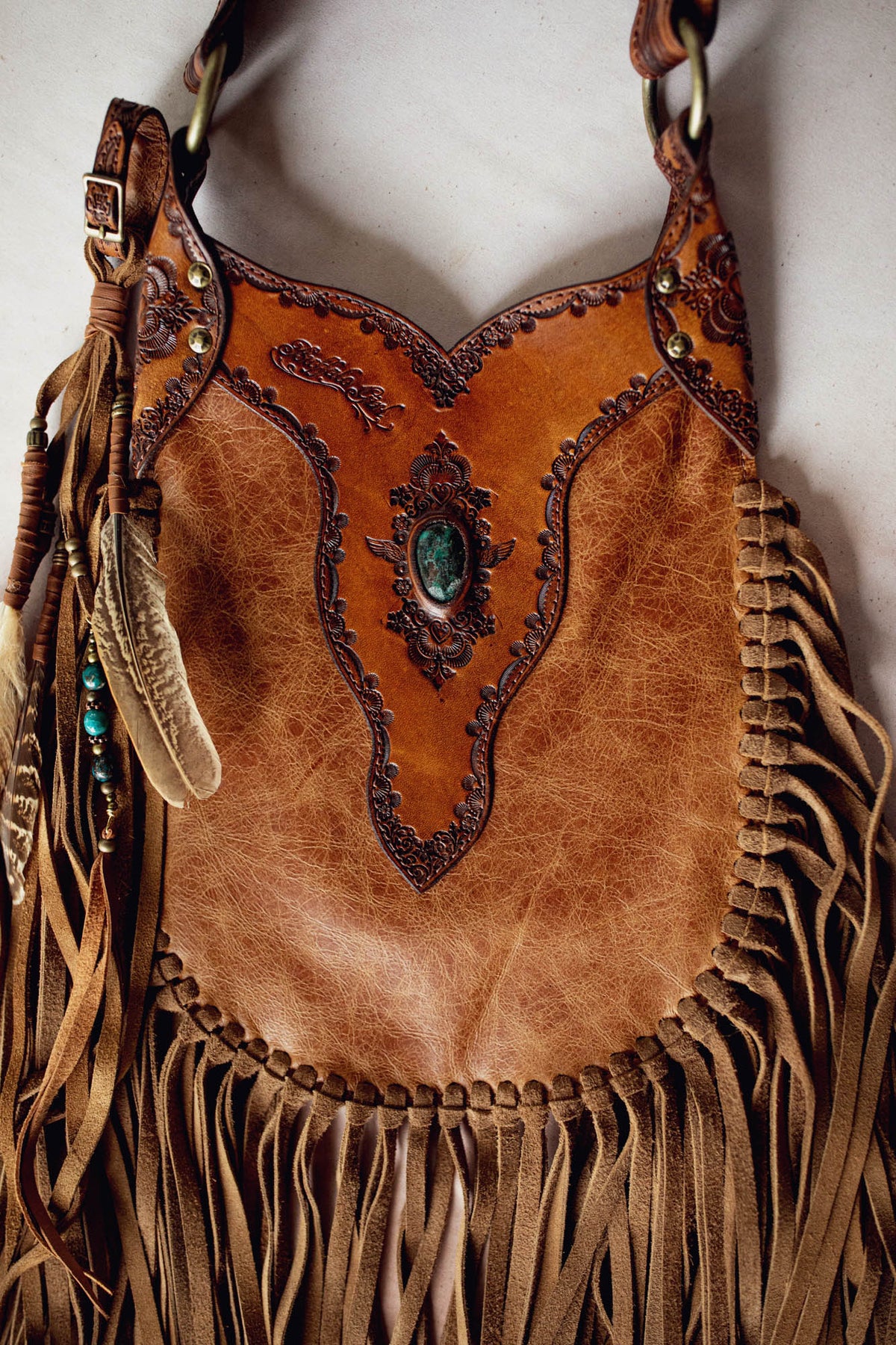 Petite Apache Tasseled Bag with Turquoise
