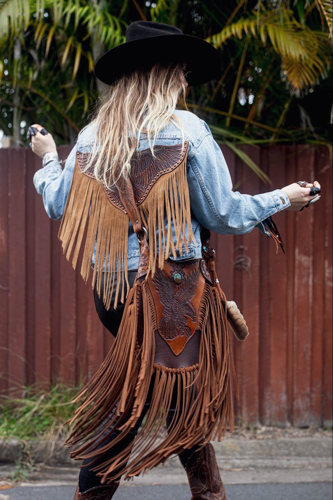 Petite Rebel Eagle Tasseled Bag with Turquoise