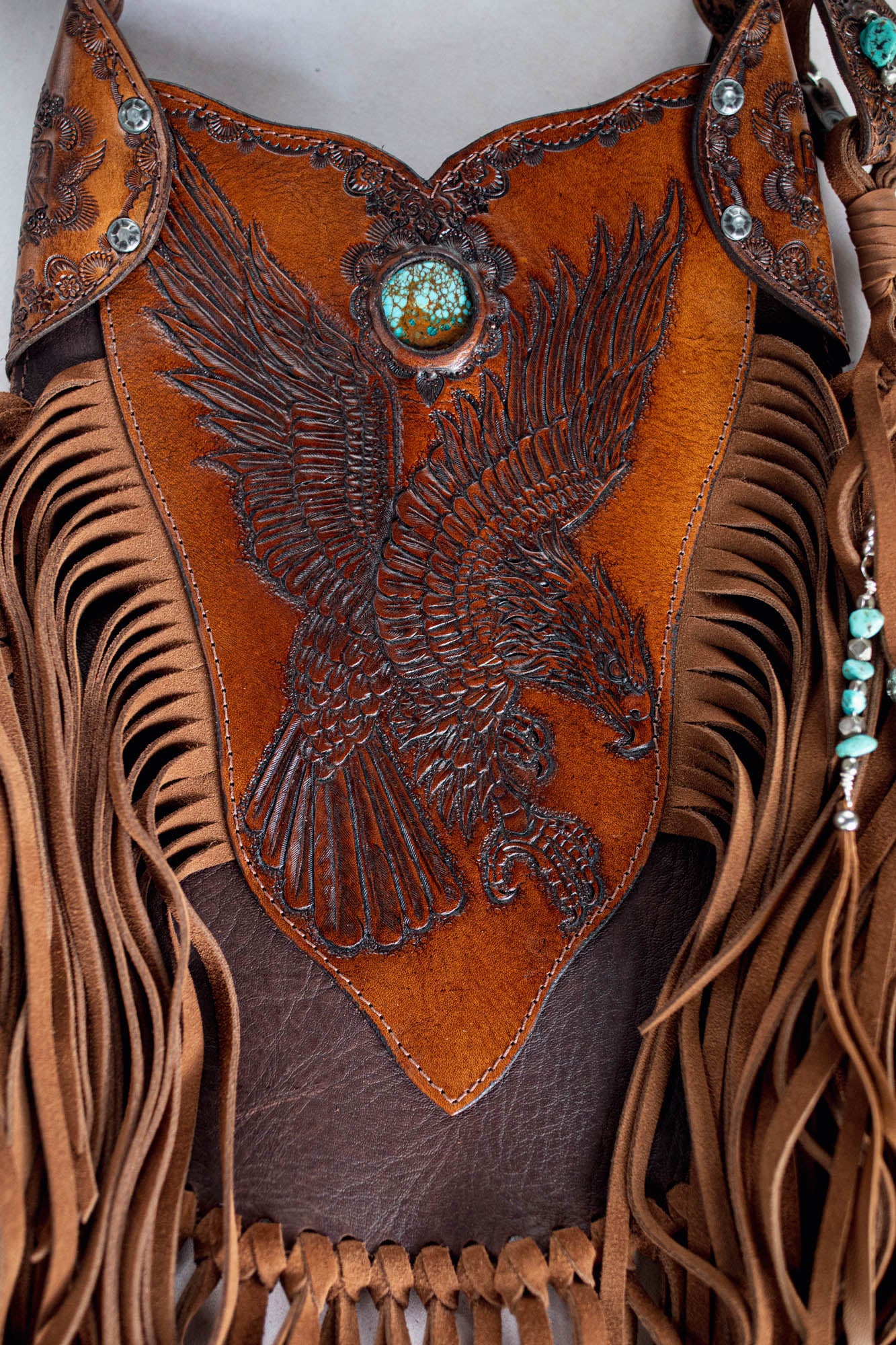Petite Rebel Eagle Tasseled Bag with Turquoise