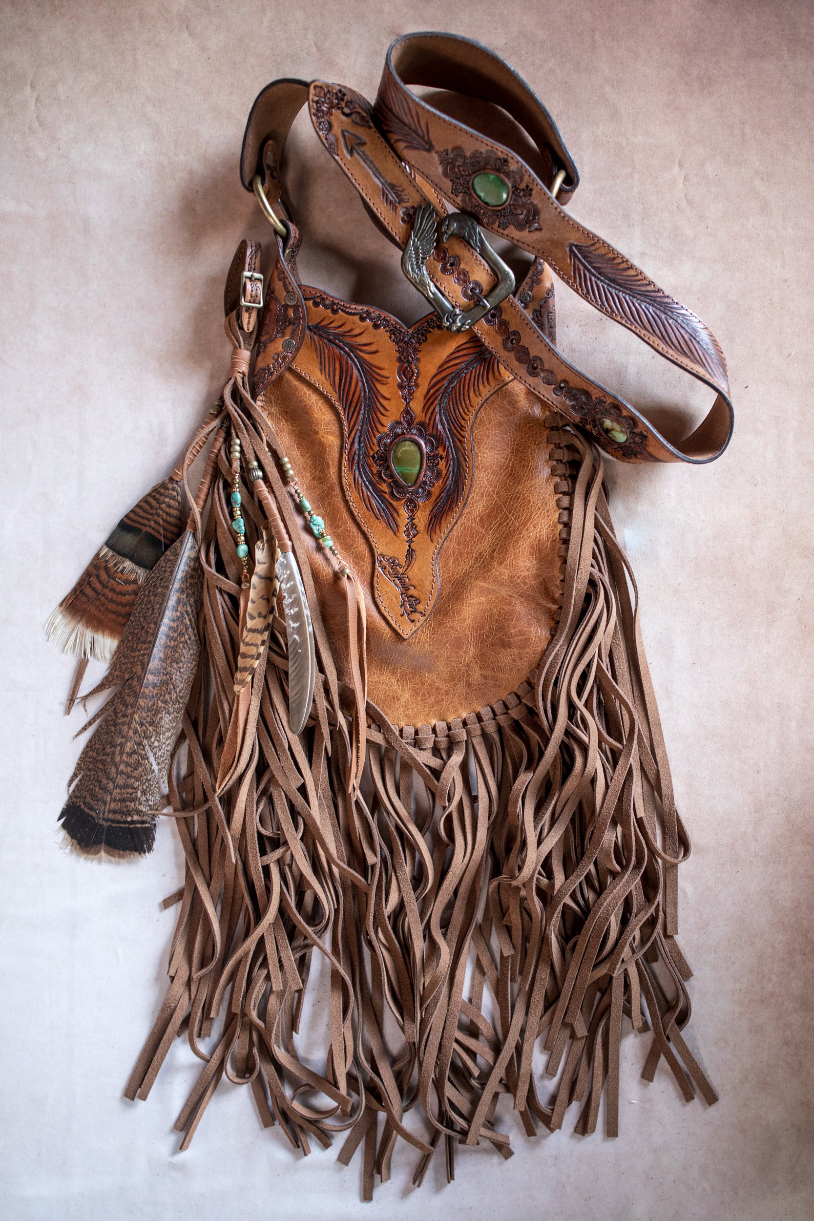 Petite Rebel Eagle Tasseled Bag with Turquoise