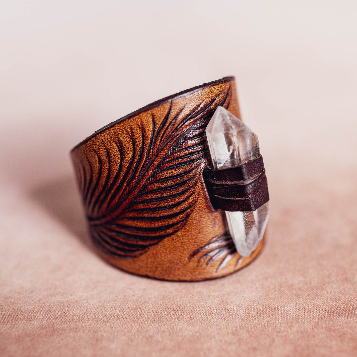 Petite Eagle Feather Priestess Cuff with Quartz Crystal
