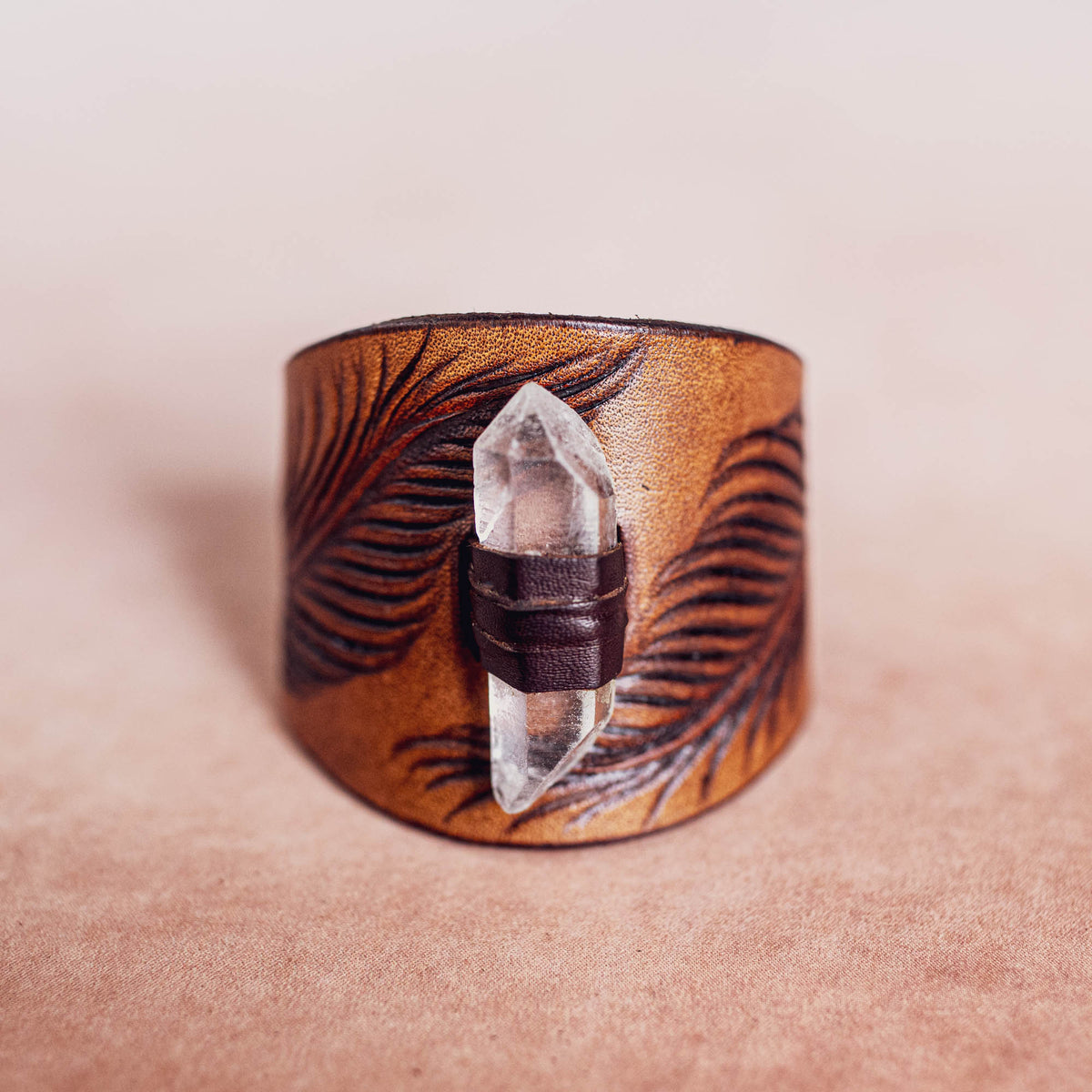 Petite Eagle Feather Priestess Cuff with Quartz Crystal