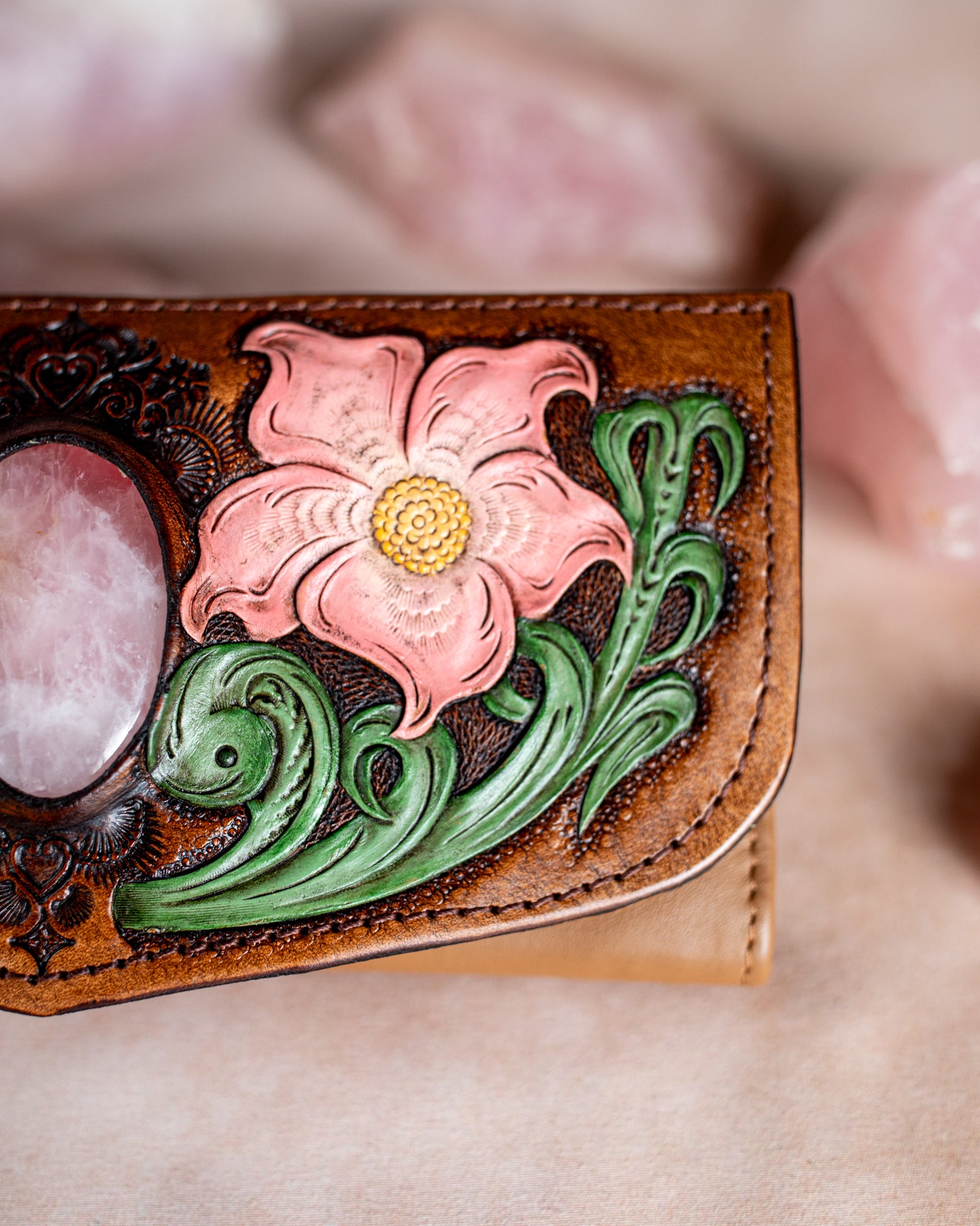 Flower Wallet with Rose Quartz