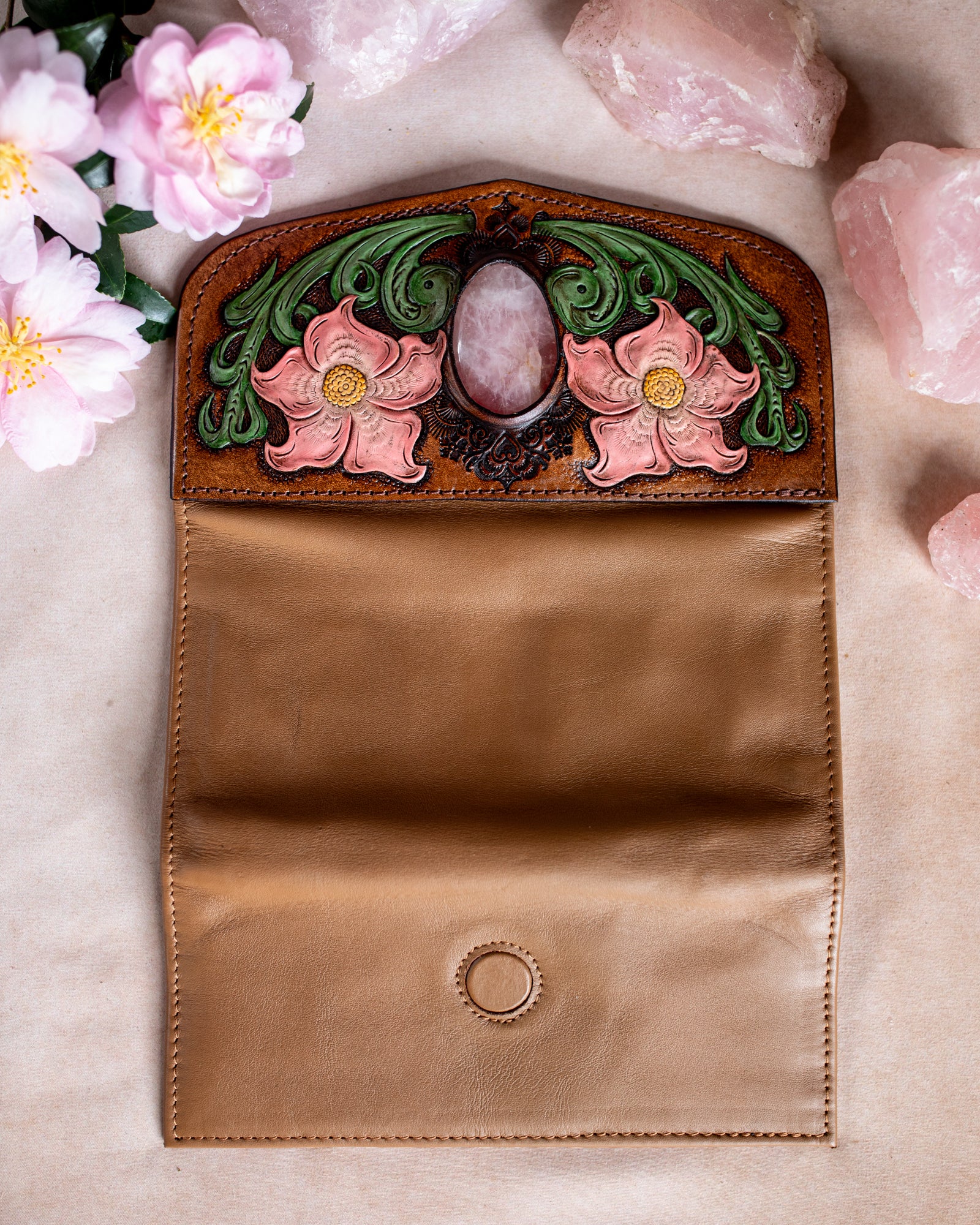 Flower Wallet with Rose Quartz