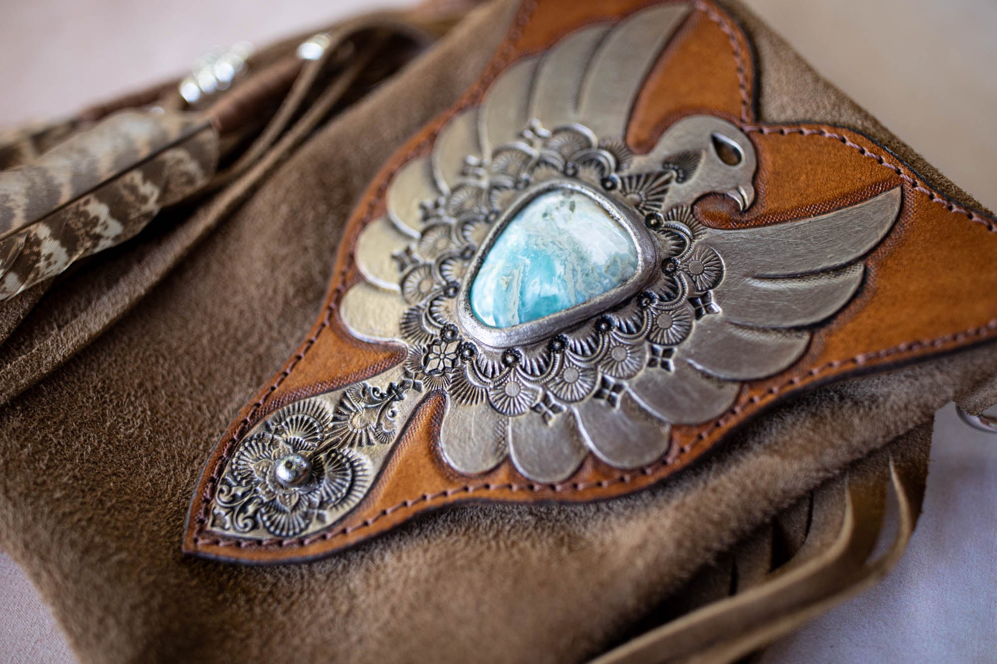 Thunderbird Gypsy Wanderer Phone Pouch with Larimar