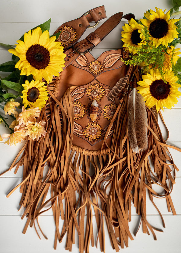 Petite Sunflower Apache Tasseled Bag with Citrine