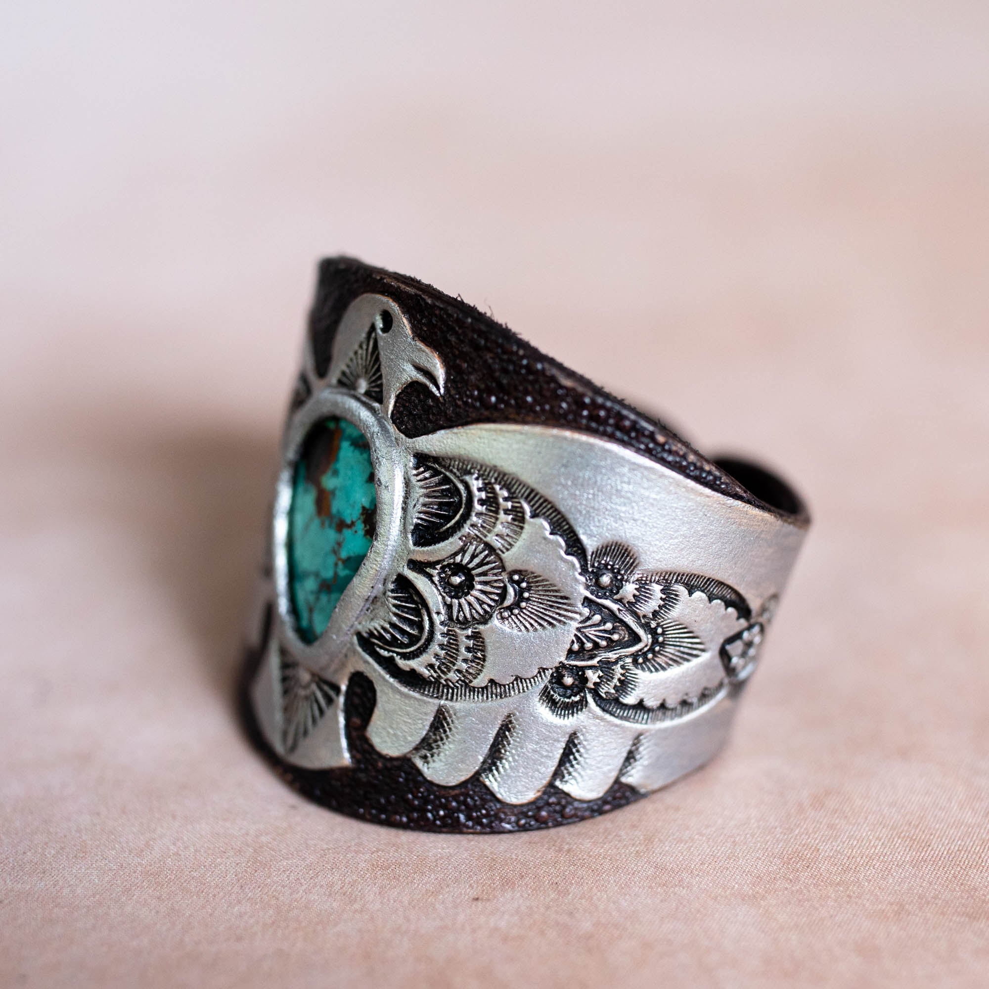 Hand Painted Thunderbird Cuff with Turquoise