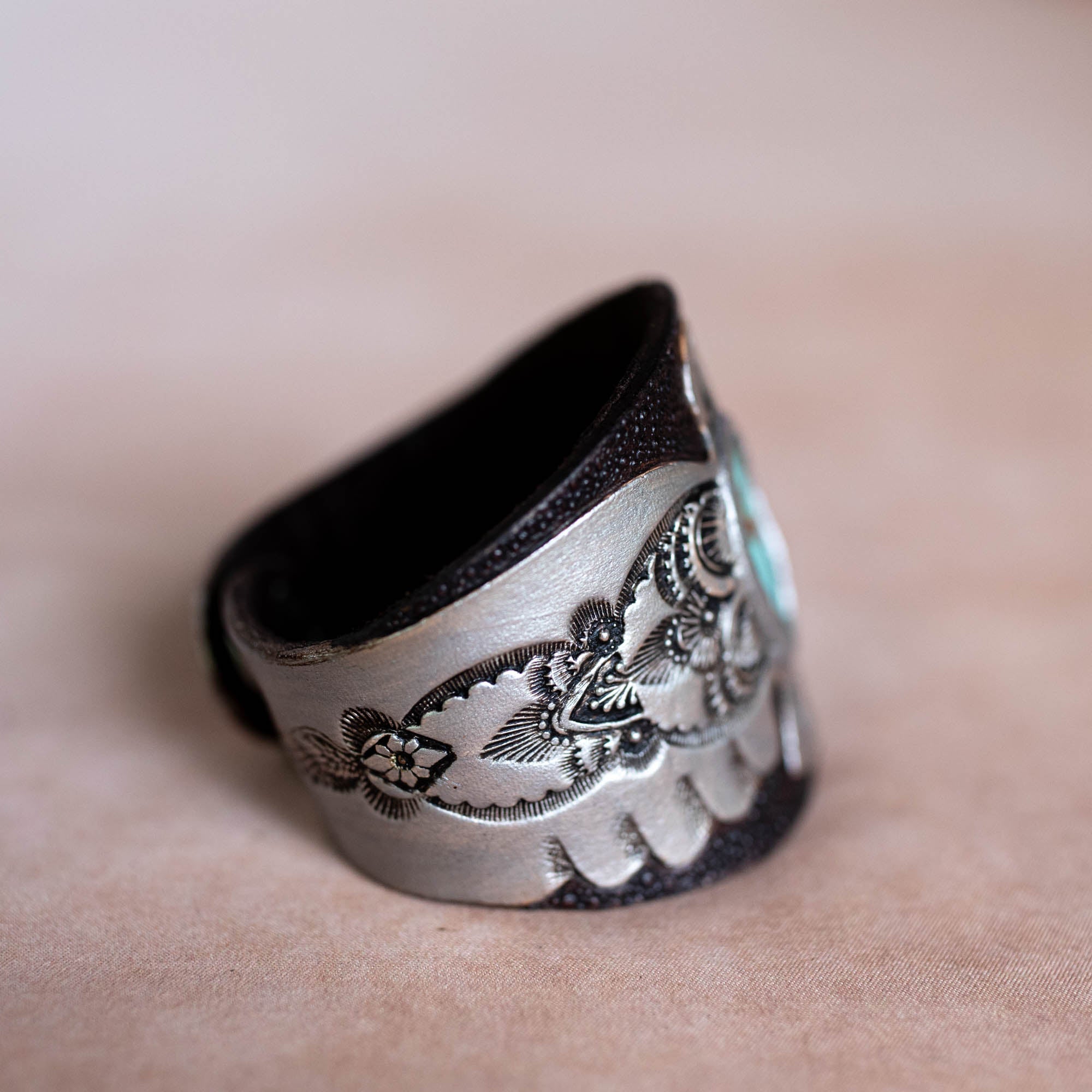 Hand Painted Thunderbird Cuff with Turquoise