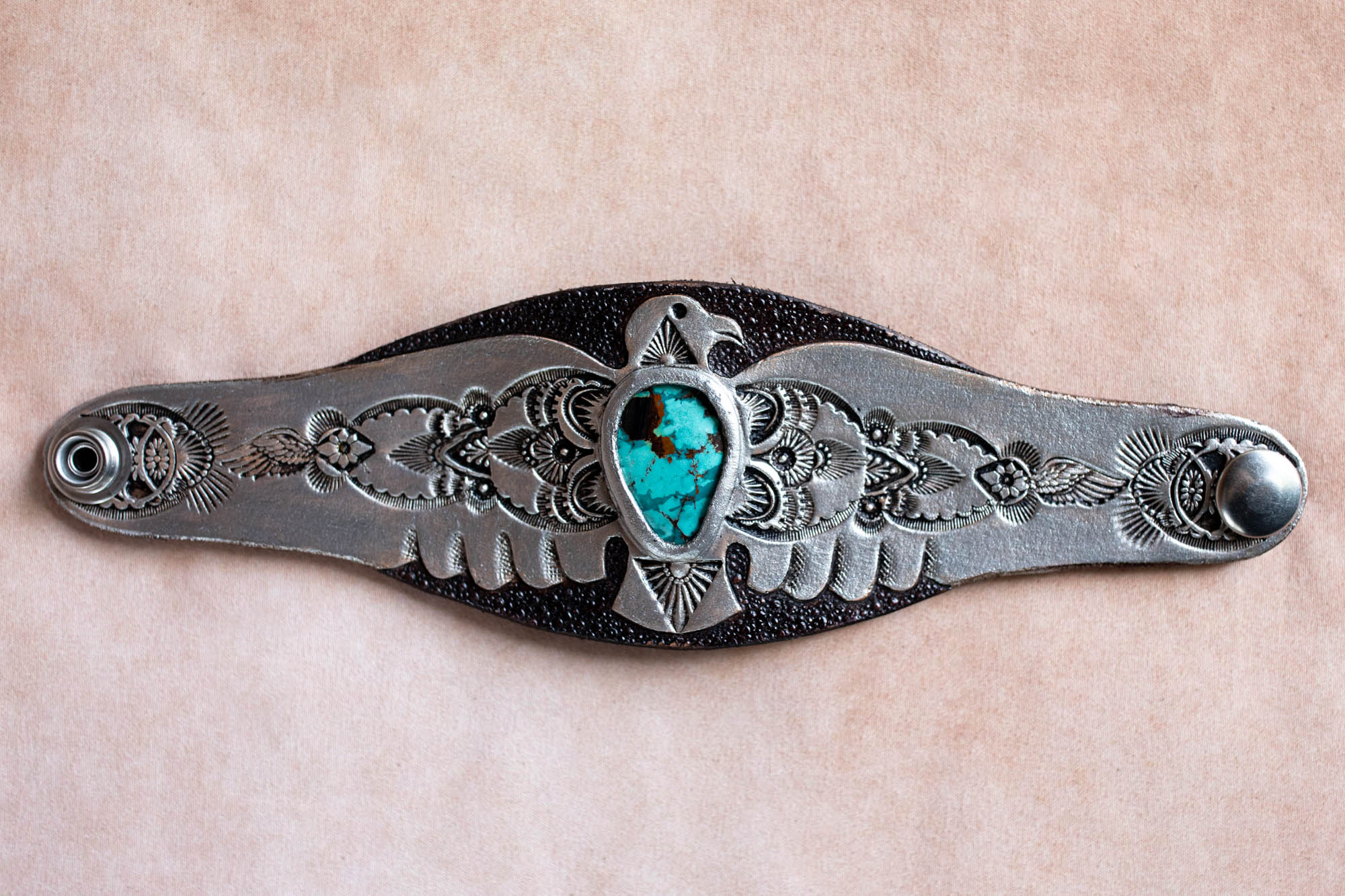 Hand Painted Thunderbird Cuff with Turquoise