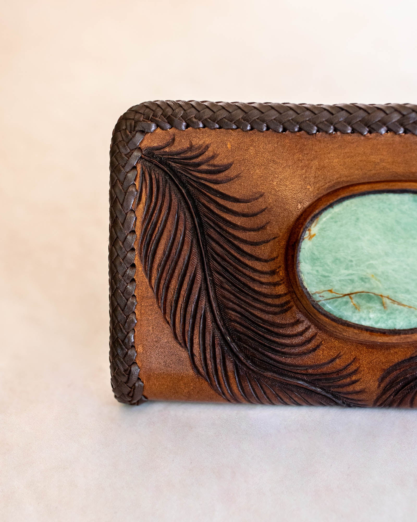 Large Eagle Feather Zip Wallet with Amazonite