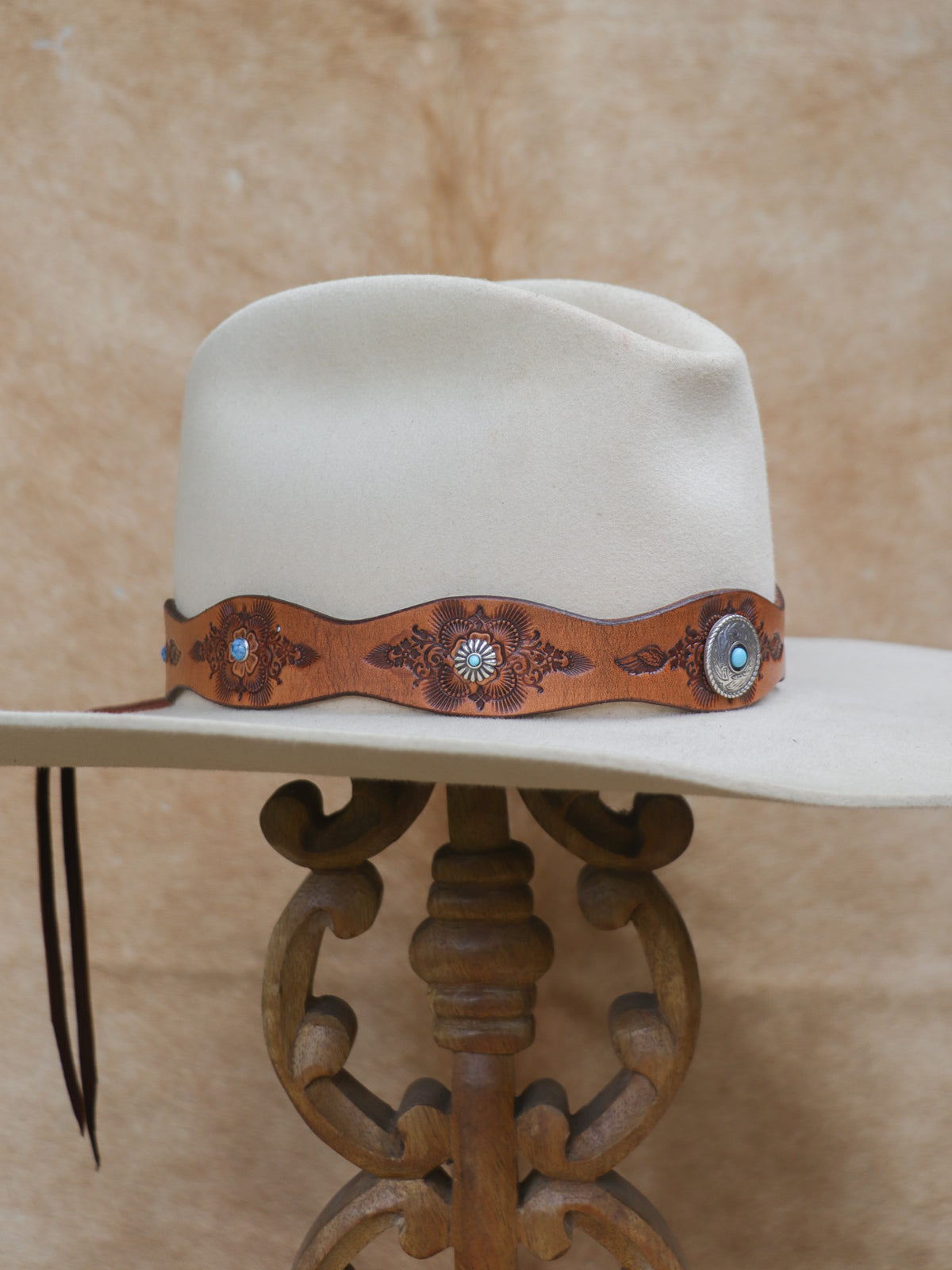 Desert Bloom Hat Band with Turquoise Conchos