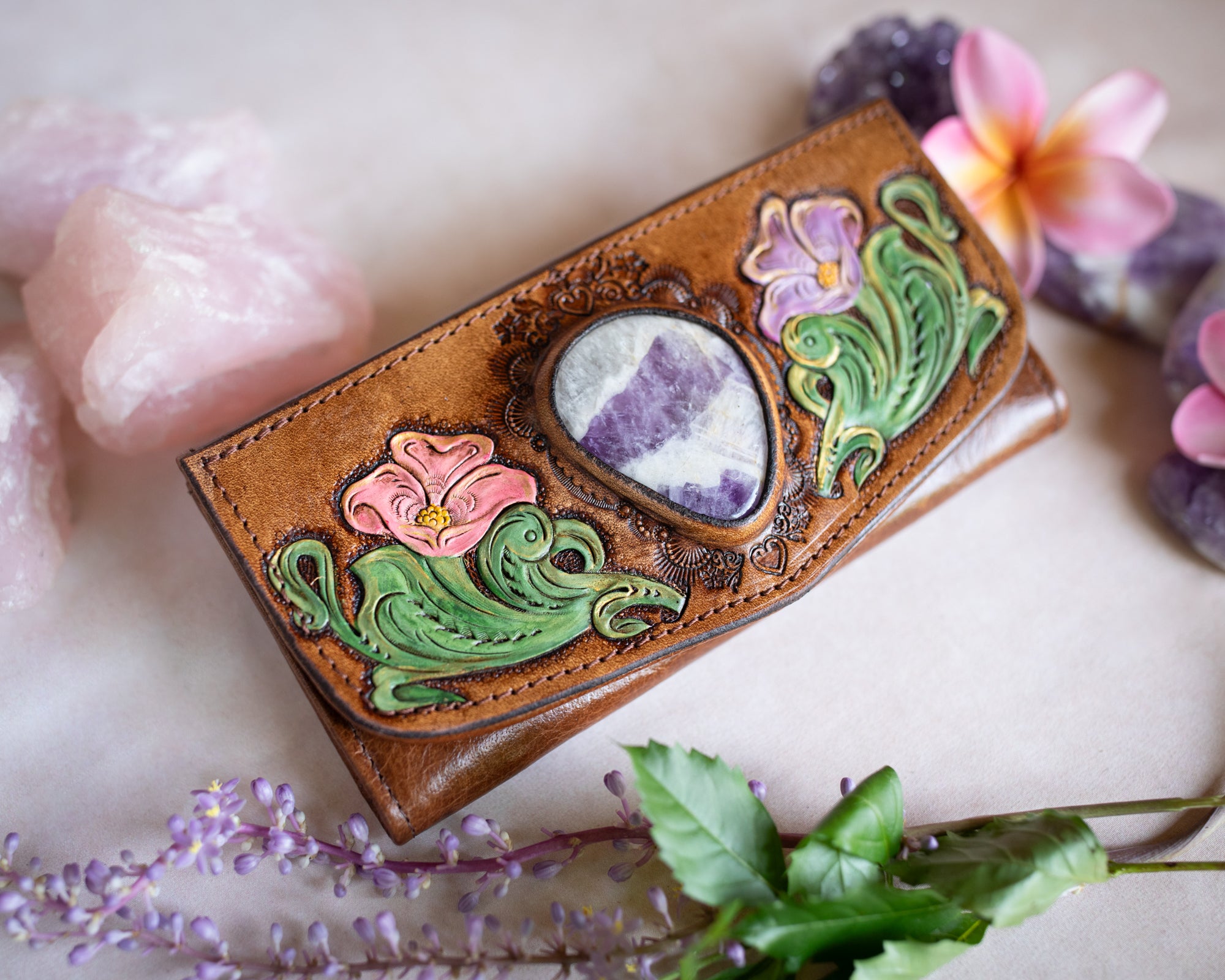 Western Floral Wallet with Amethyst