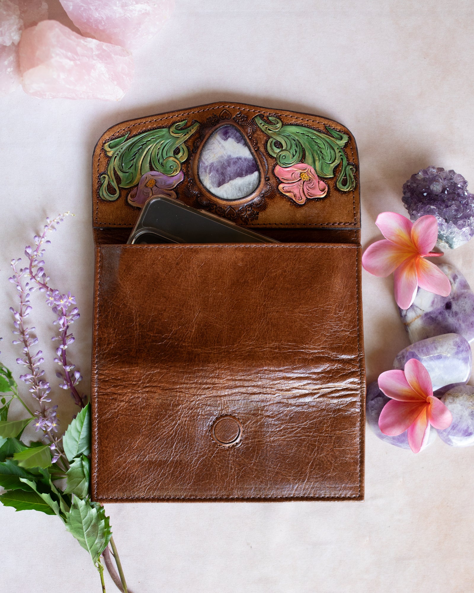 Western Floral Wallet with Amethyst