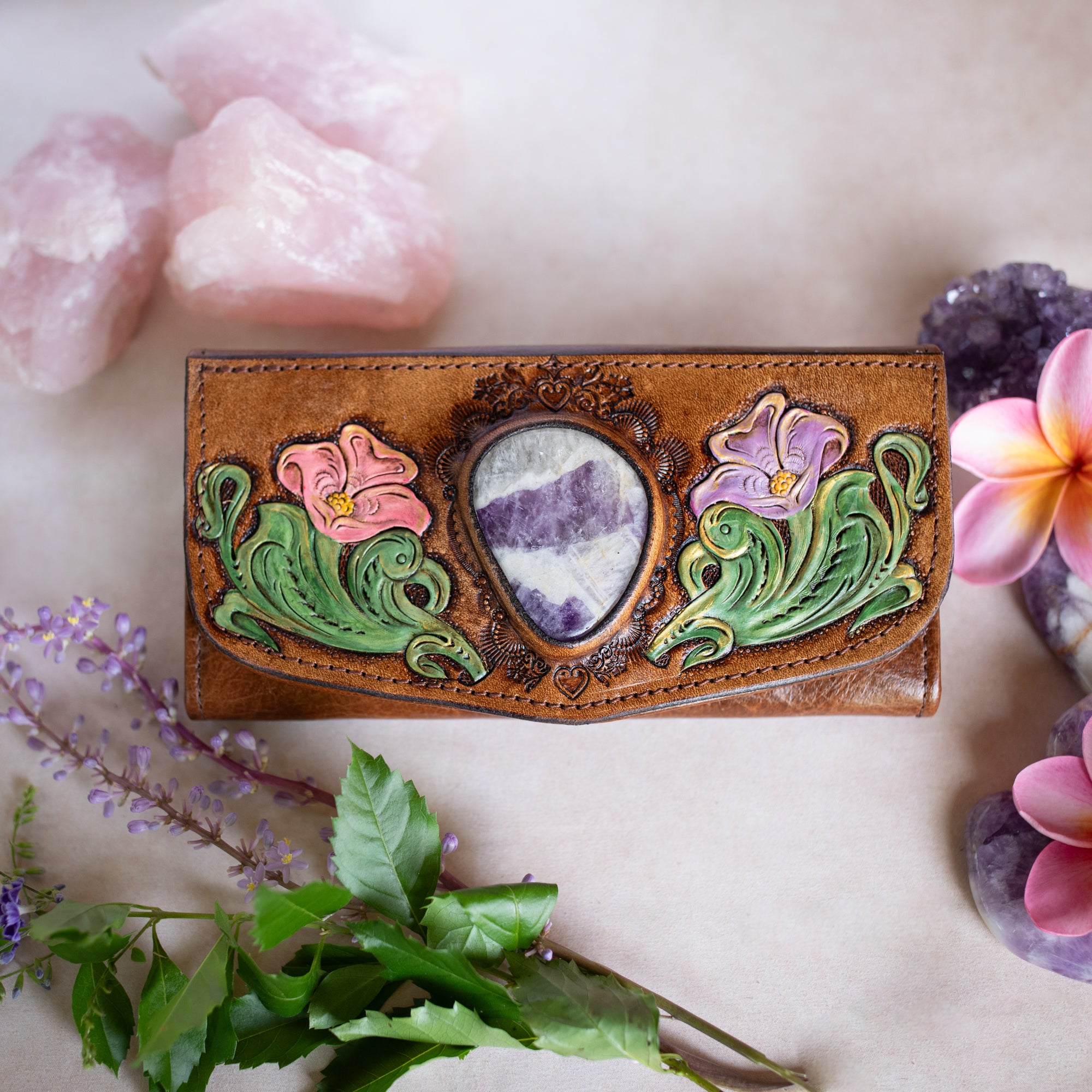 Western Floral Wallet with Amethyst