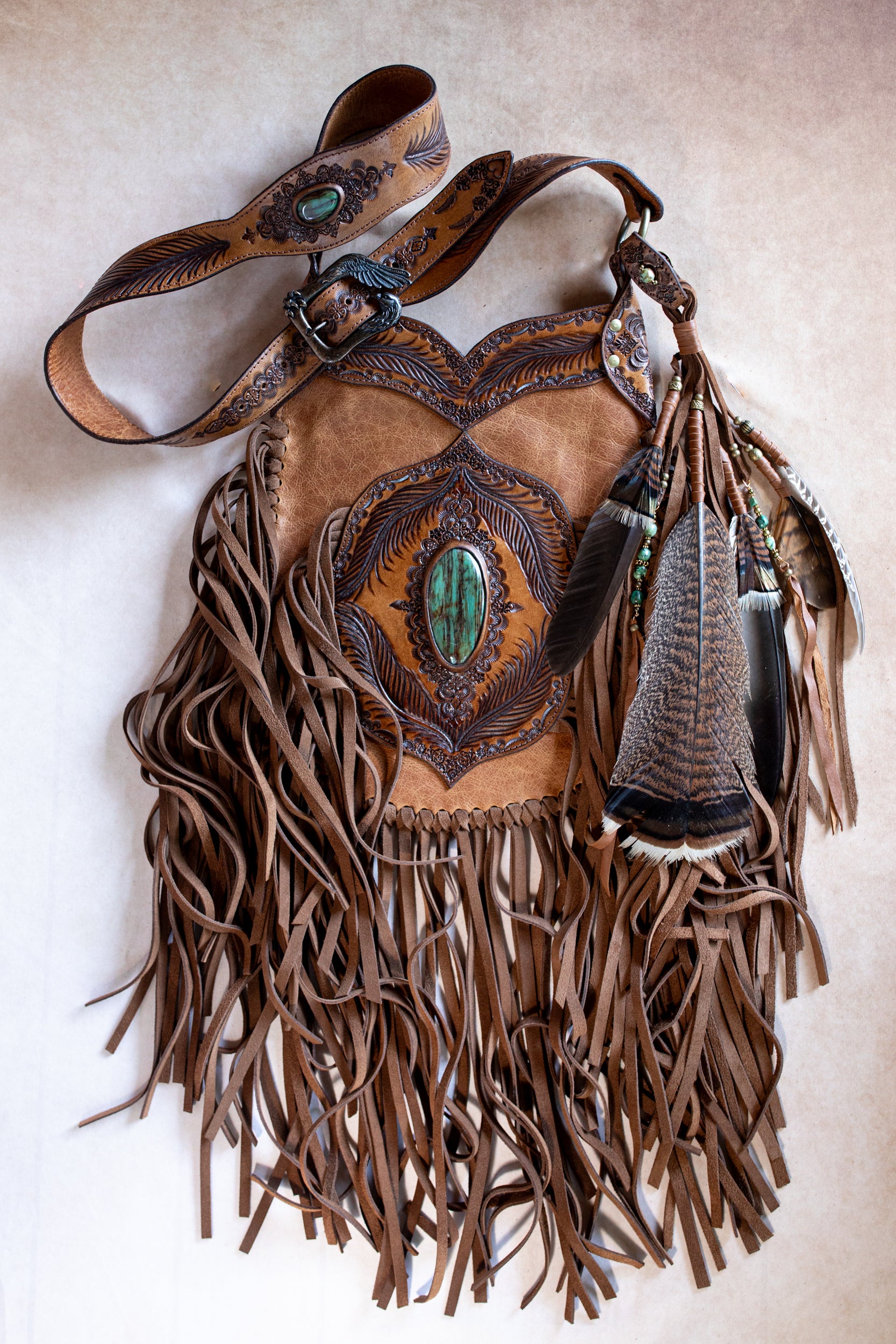 Apache Tasseled Bag with Dragon Stone