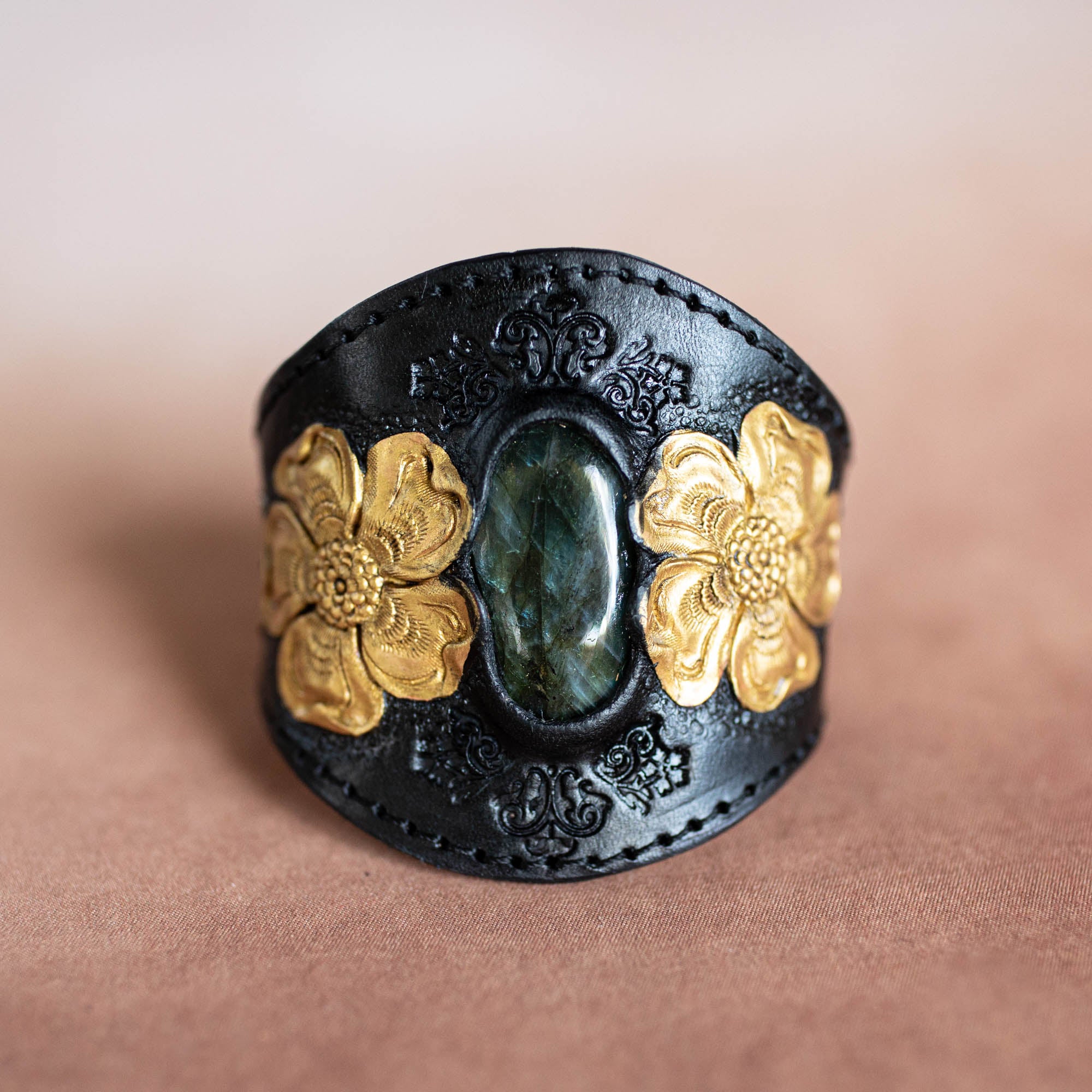 Black & Gold Flower with Labradorite