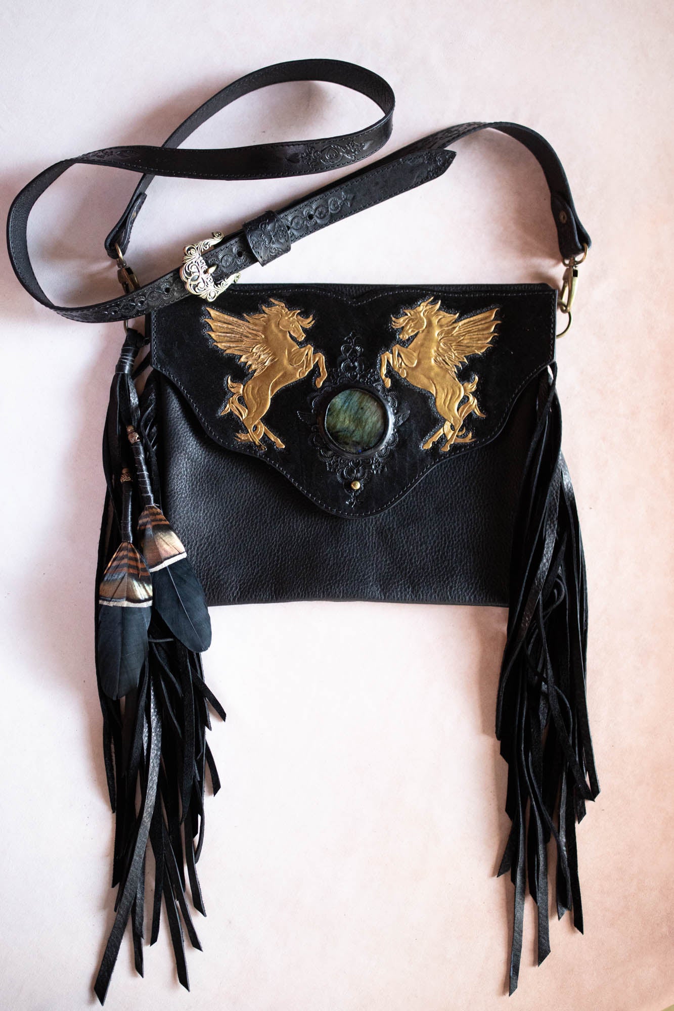 Black Magic Pegasus Gypsy Wanderer Bag with Labradorite