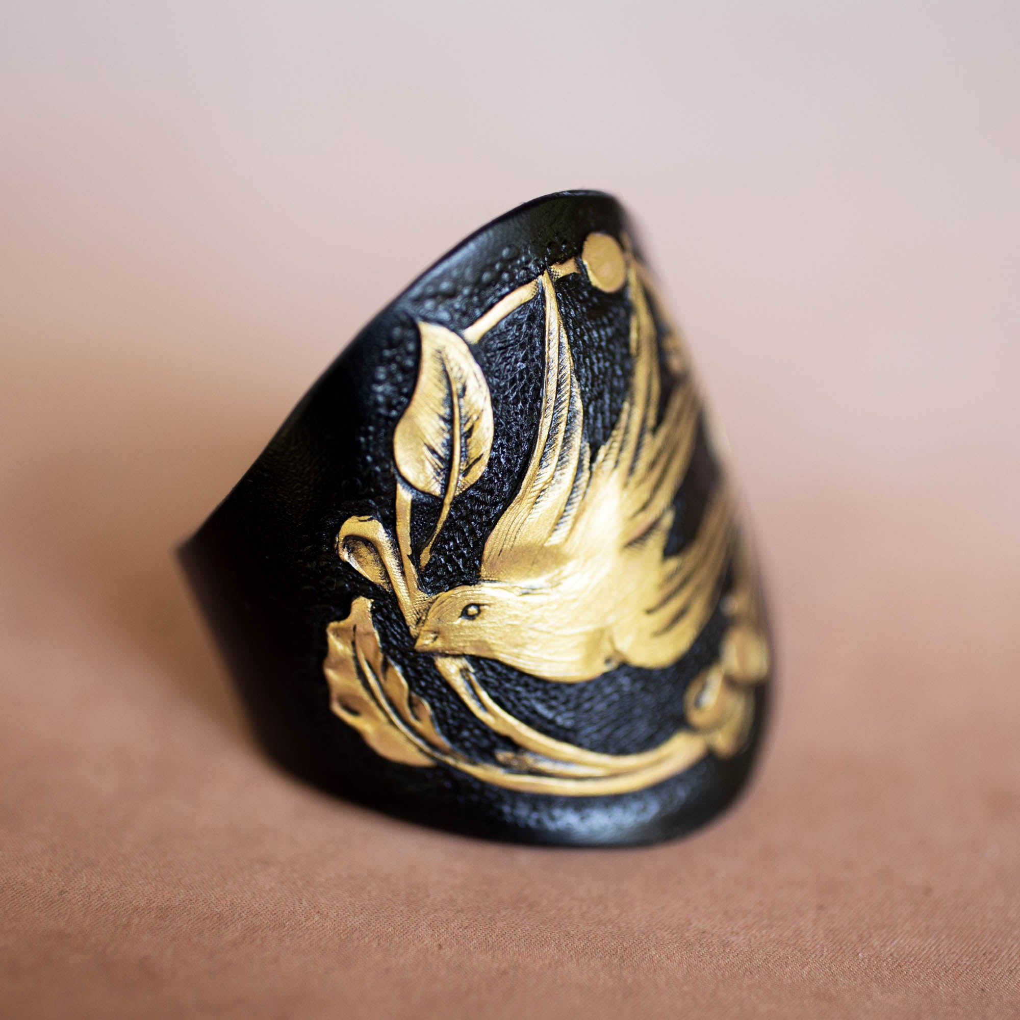 Hand Painted Black & Gold Swallow Cuff