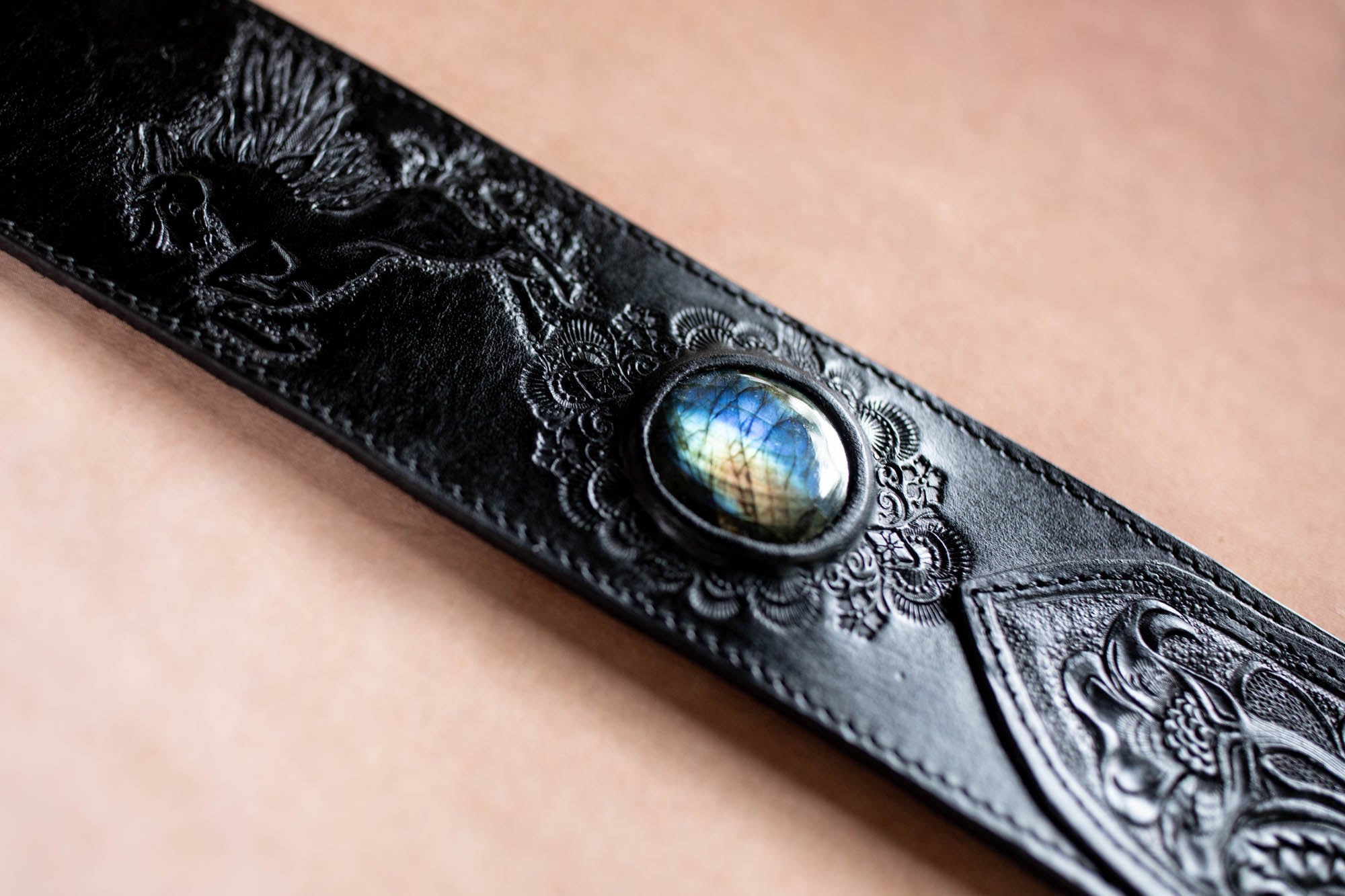 Black Magic Guitar Strap with Labradorite